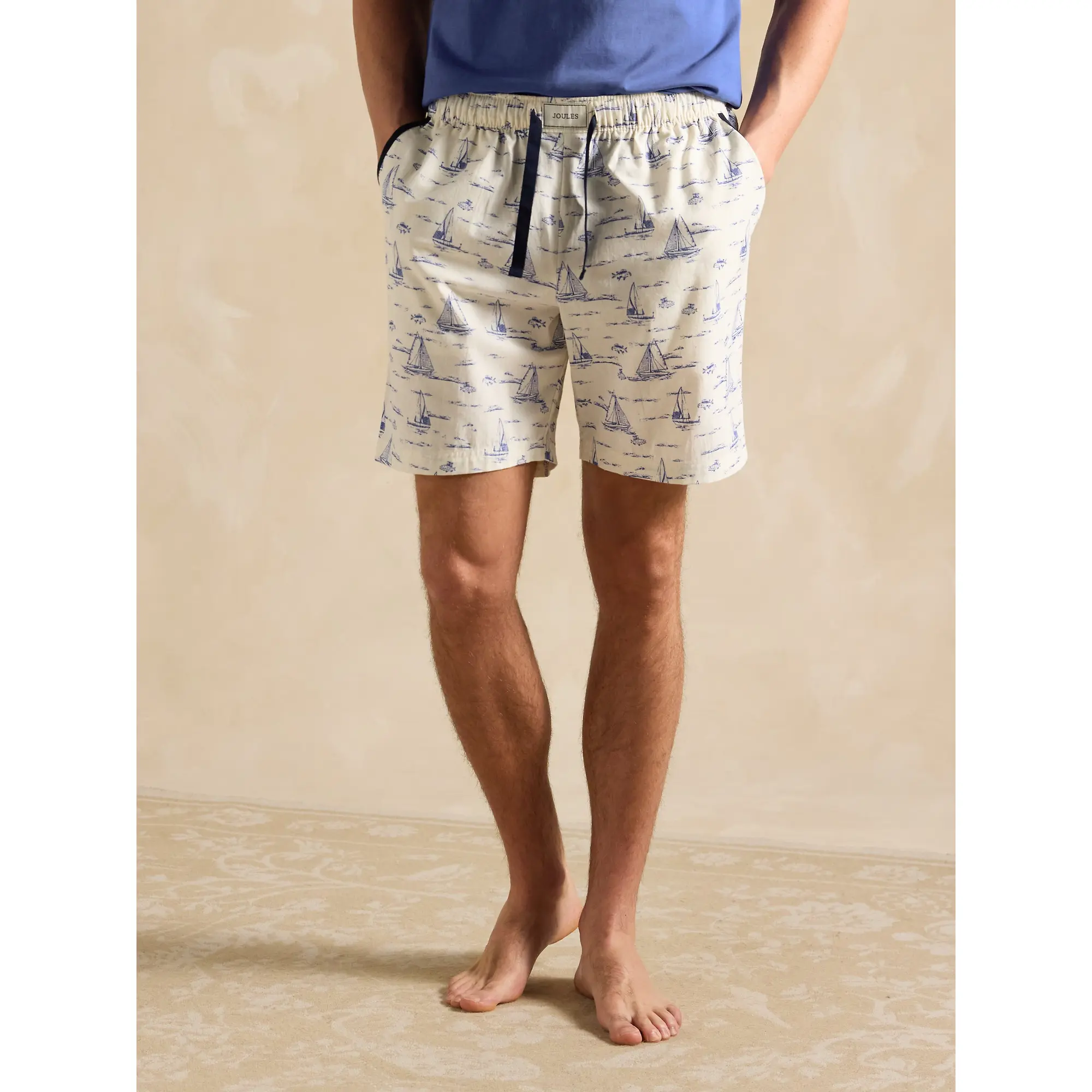 Product image 8 of 9 of Joules Men's Harford Short Sleeve Top & Pyjama Set With Packable Travel Bag - Blue Toile