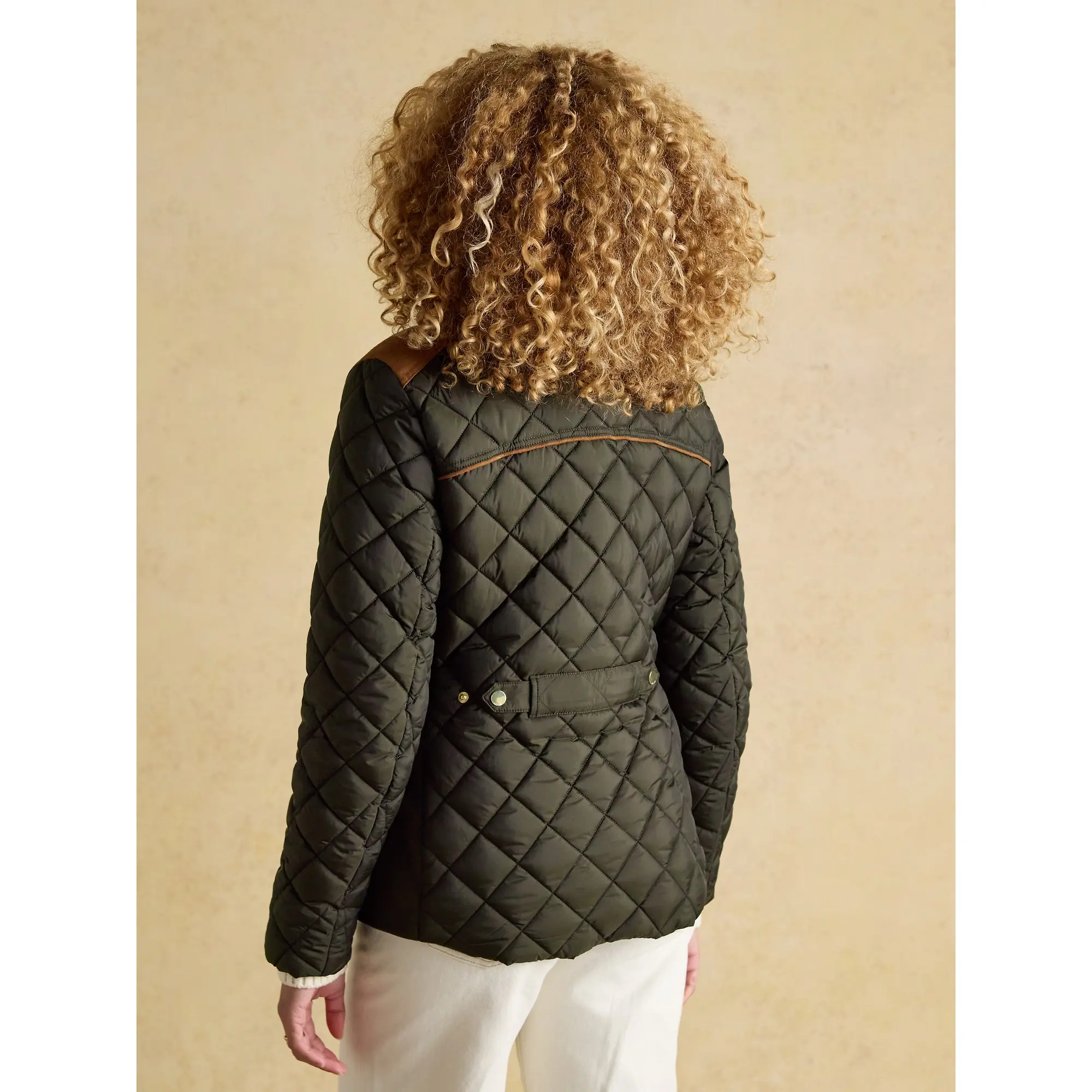 Product image 3 of 12 of Joules Women's Braemar Luxe Showerproof Diamond Quilted Coat - Khaki Green