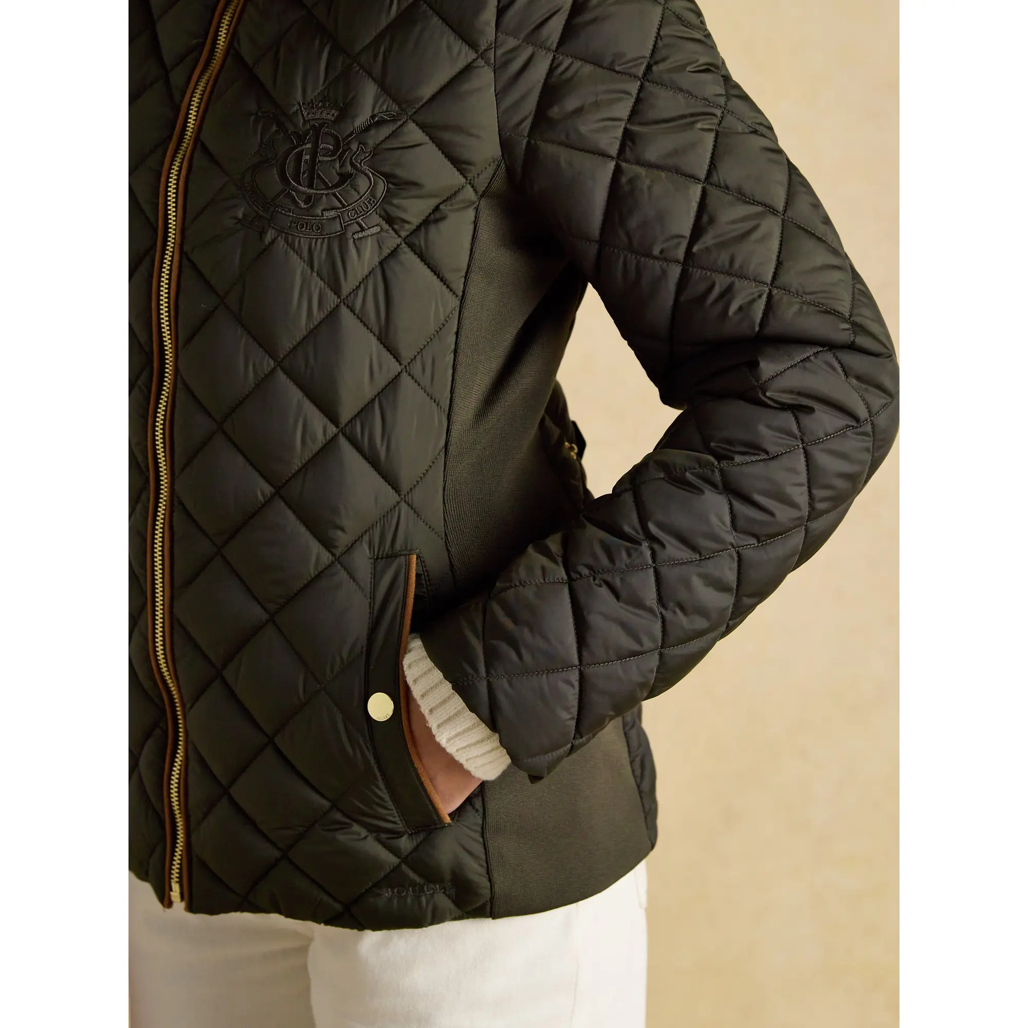 Product image 5 of 12 of Joules Women's Braemar Luxe Showerproof Diamond Quilted Coat - Khaki Green