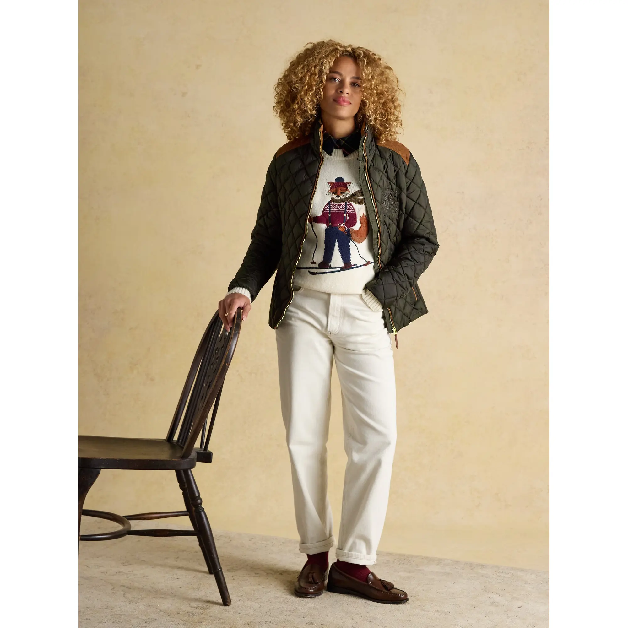 Product image 7 of 12 of Joules Women's Braemar Luxe Showerproof Diamond Quilted Coat - Khaki Green