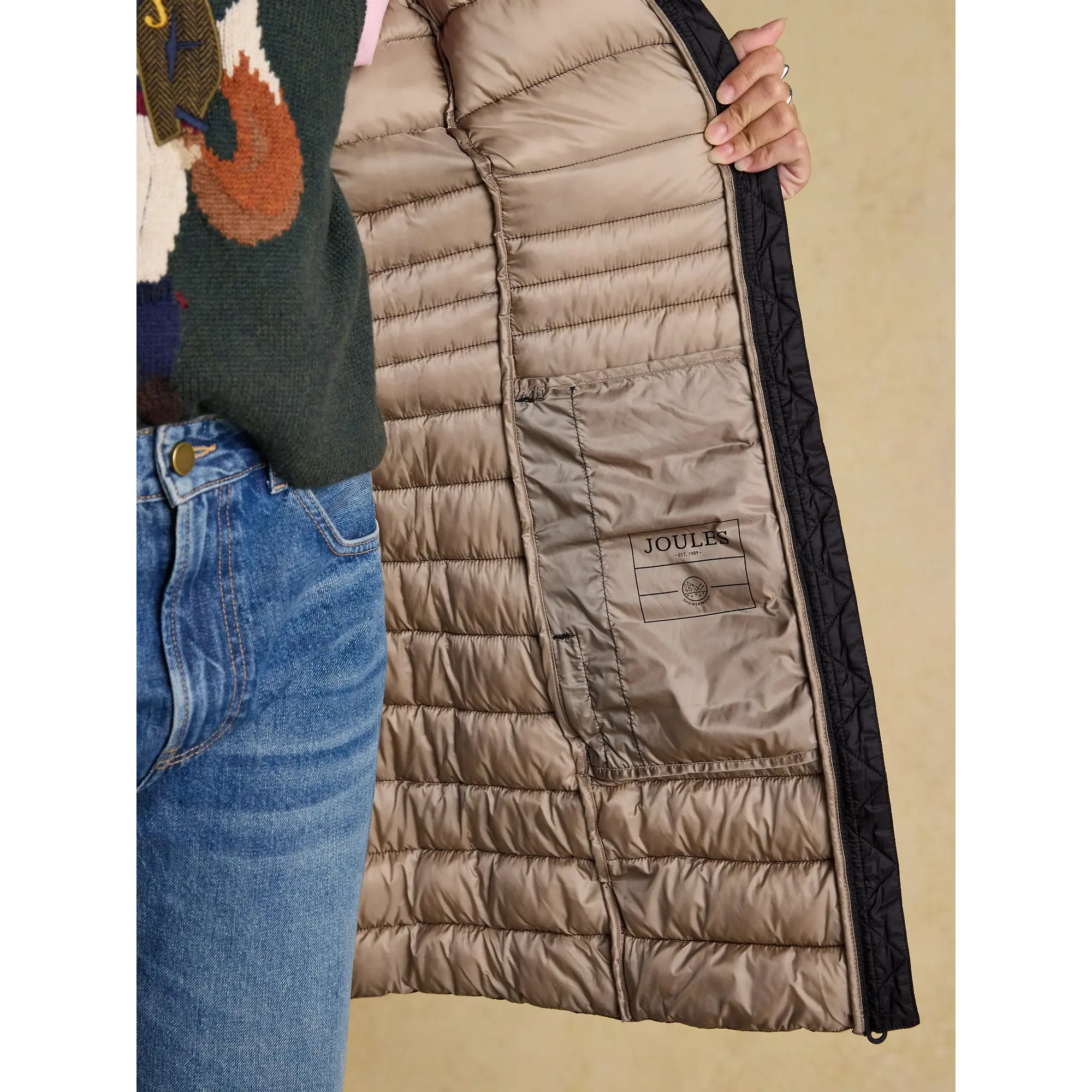 Product image 8 of 9 of Joules Women's Kenley Long Showerproof Padded Coat - Black