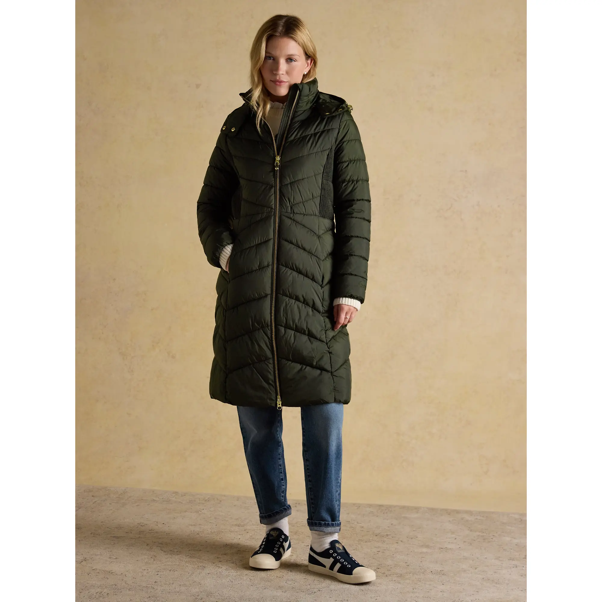 Product image 2 of 10 of Joules Women's Pembury Showerproof Longline Hooded Coat - Khaki Green