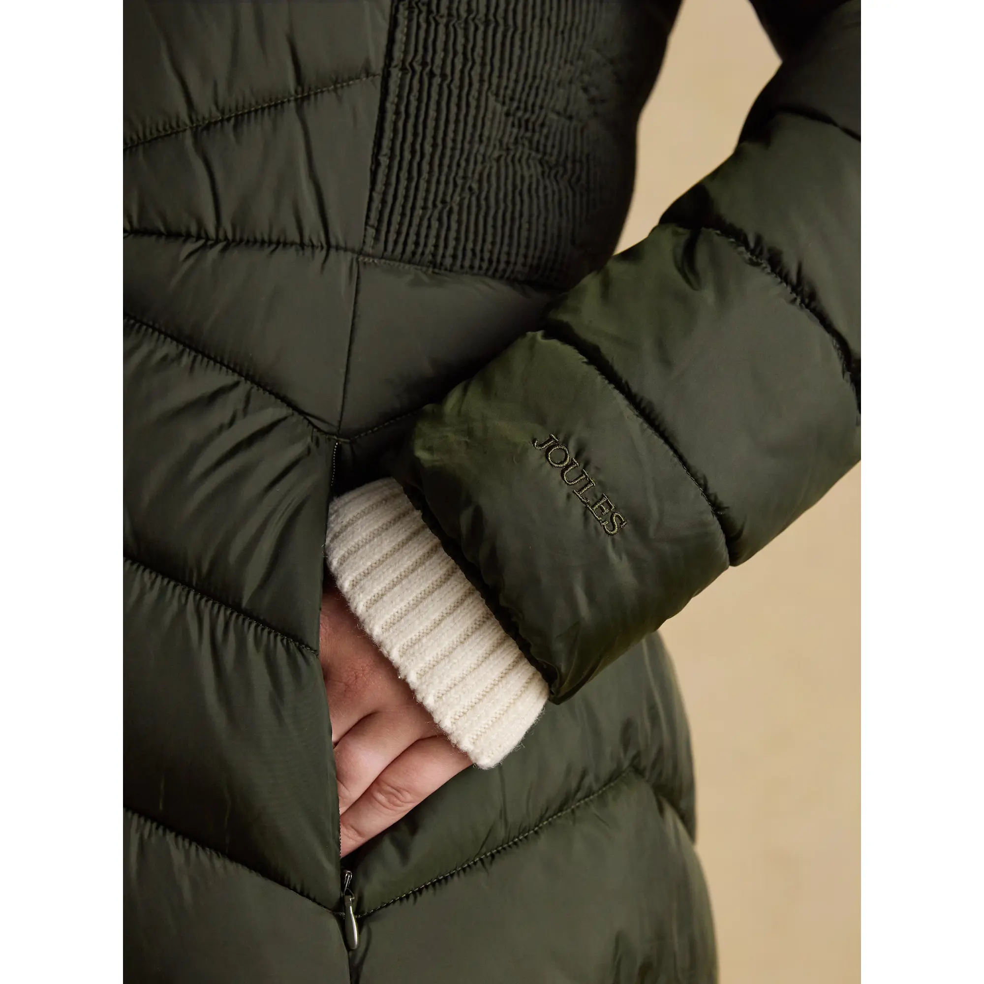 Product image 5 of 10 of Joules Women's Pembury Showerproof Longline Hooded Coat - Khaki Green