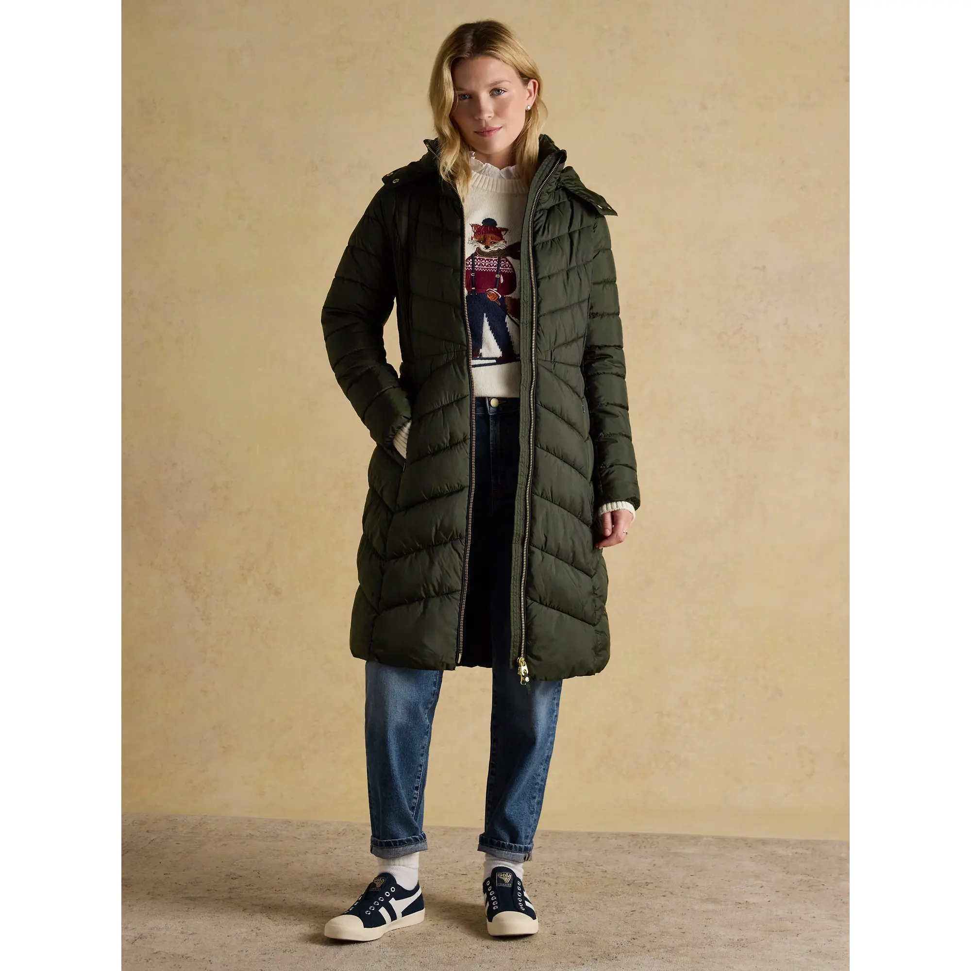 Product image 6 of 10 of Joules Women's Pembury Showerproof Longline Hooded Coat - Khaki Green