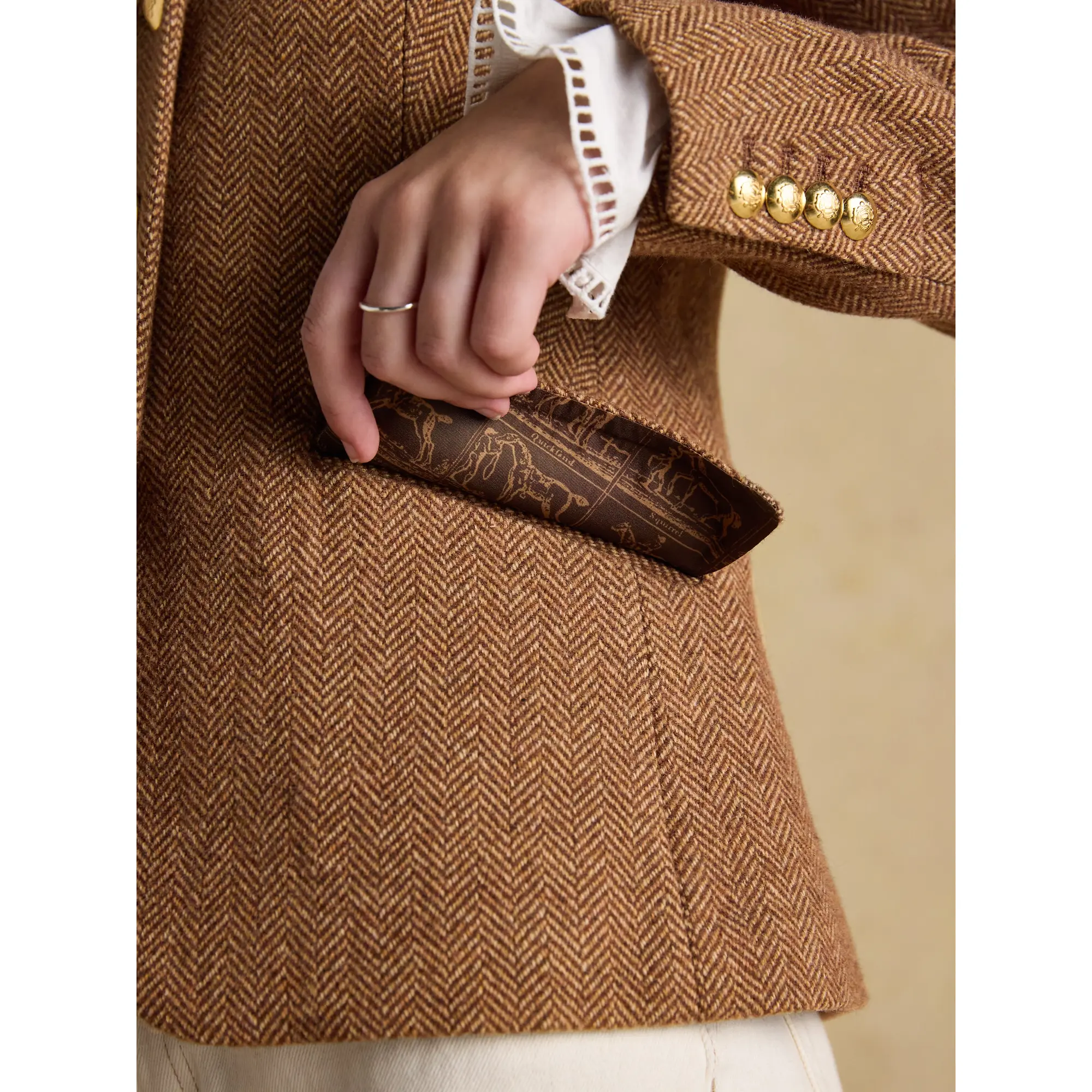Product image 10 of 16 of Joules Women's Canterly Formal Tweed Suit Blazer - Brown Herringbone