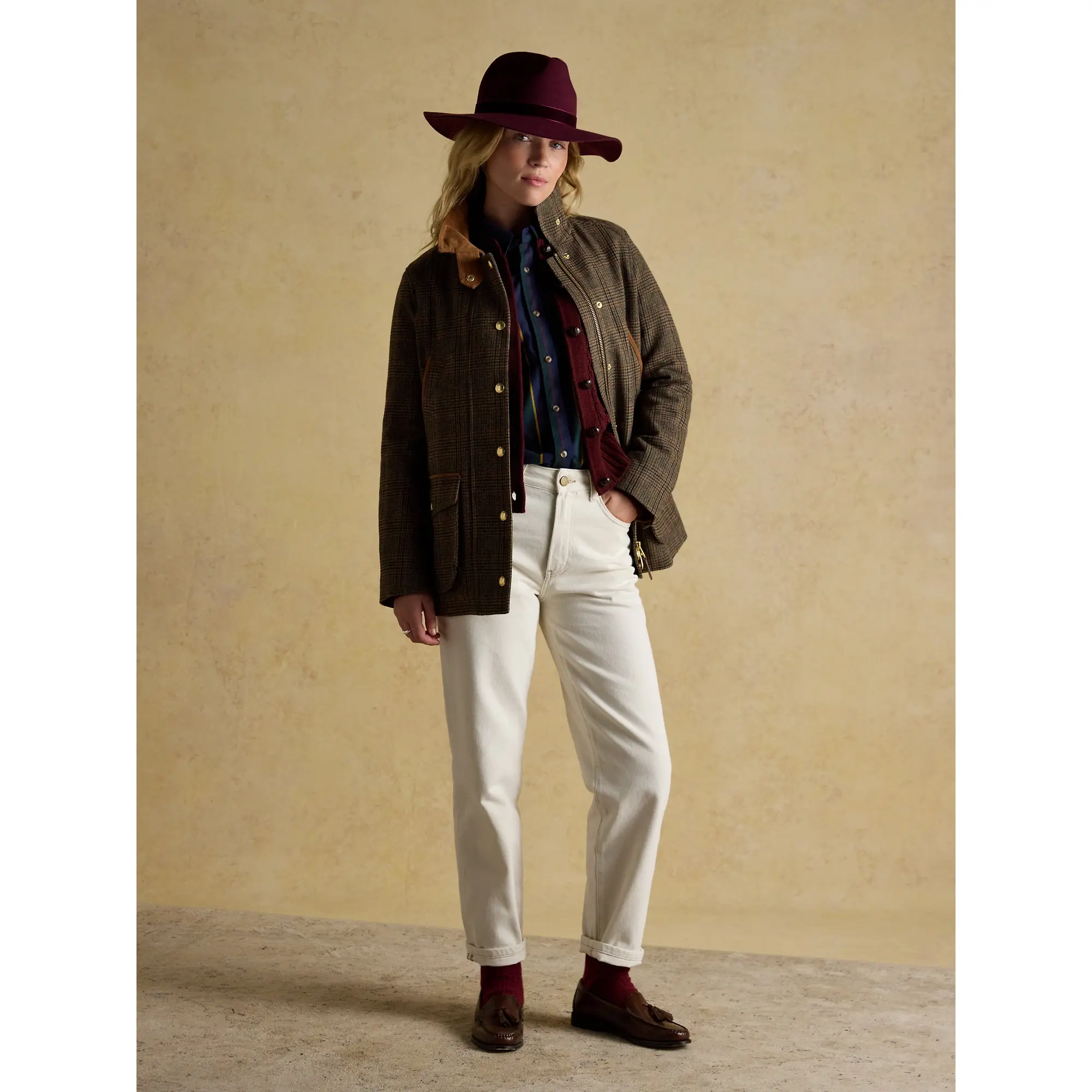 Product image 4 of 15 of Joules Women's Contemporary Fieldcoat Tweed Jacket - Brown Check