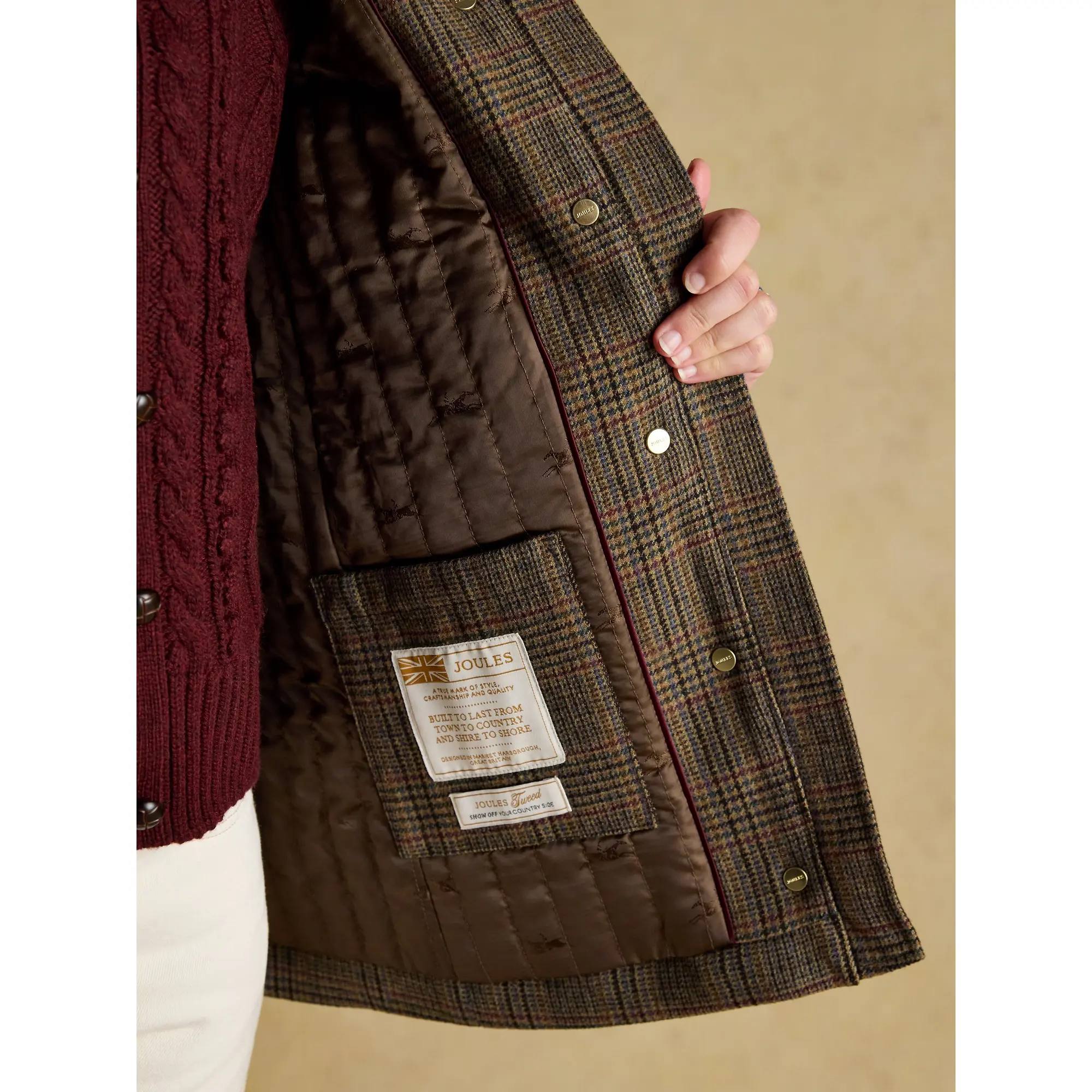 Product image 10 of 15 of Joules Women's Contemporary Fieldcoat Tweed Jacket - Brown Check