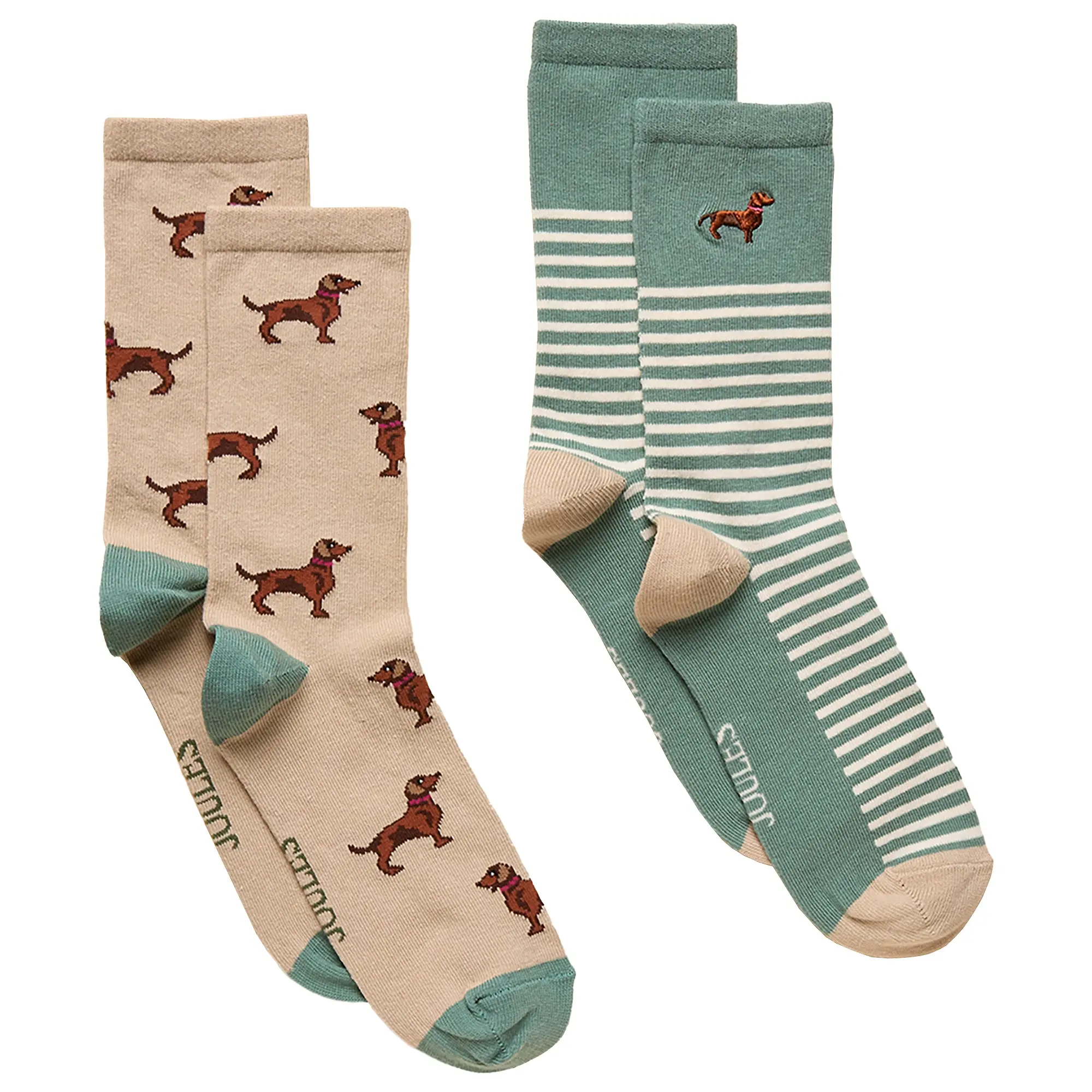 Product image 1 of 4 of Joules Women's Everyday Socks 2 Pack UK 4-8 - Khaki/Cream