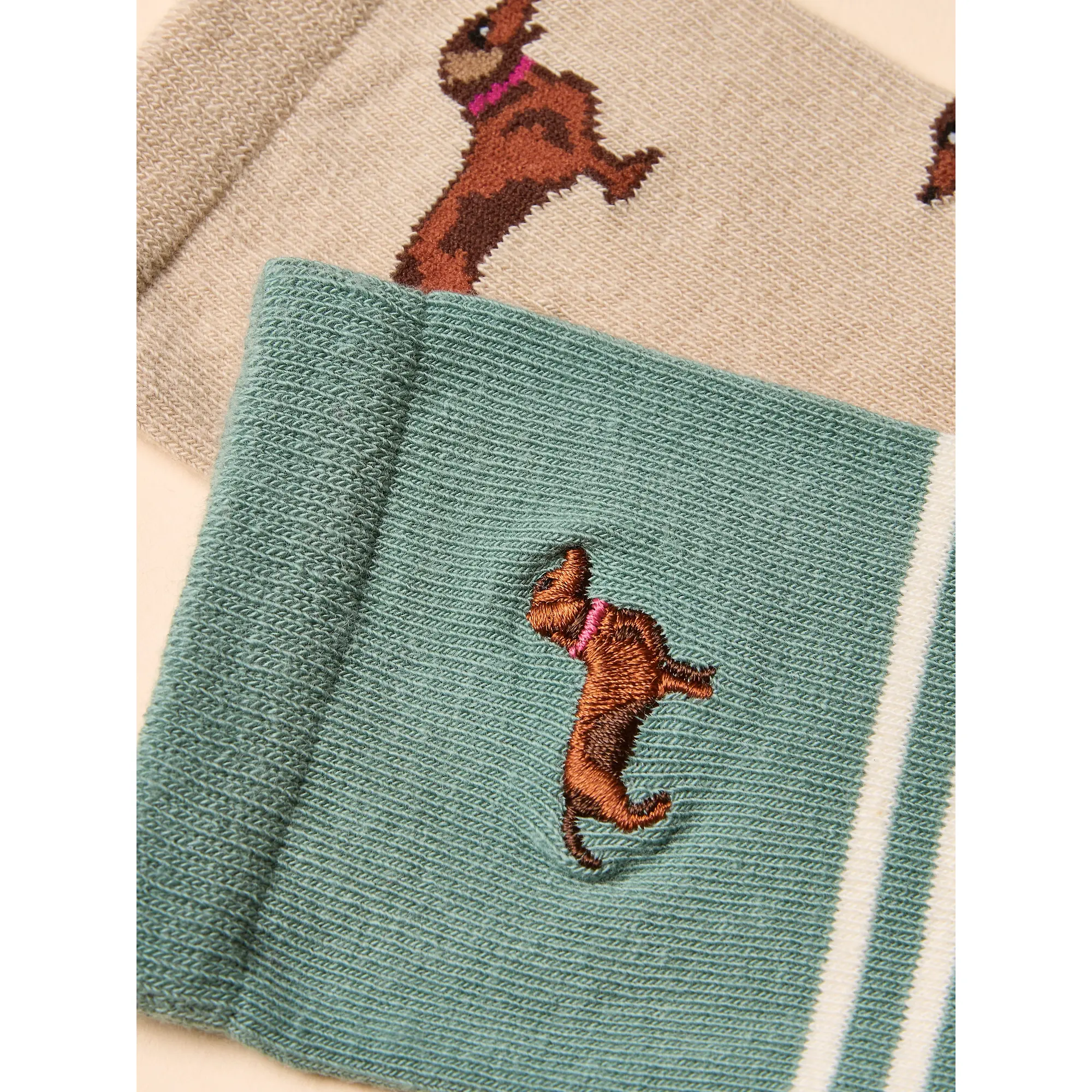 Product image 2 of 4 of Joules Women's Everyday Socks 2 Pack UK 4-8 - Khaki/Cream