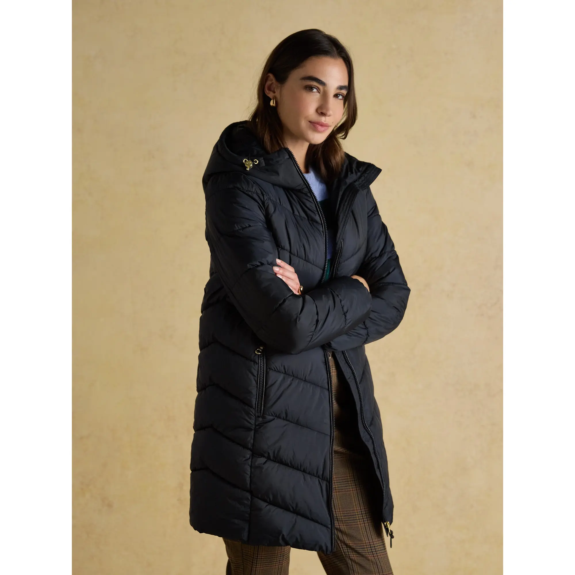 Product image 4 of 11 of Joules Women's Moorsdale Mid Length Showerproof Padded Coat with Hood - Navy