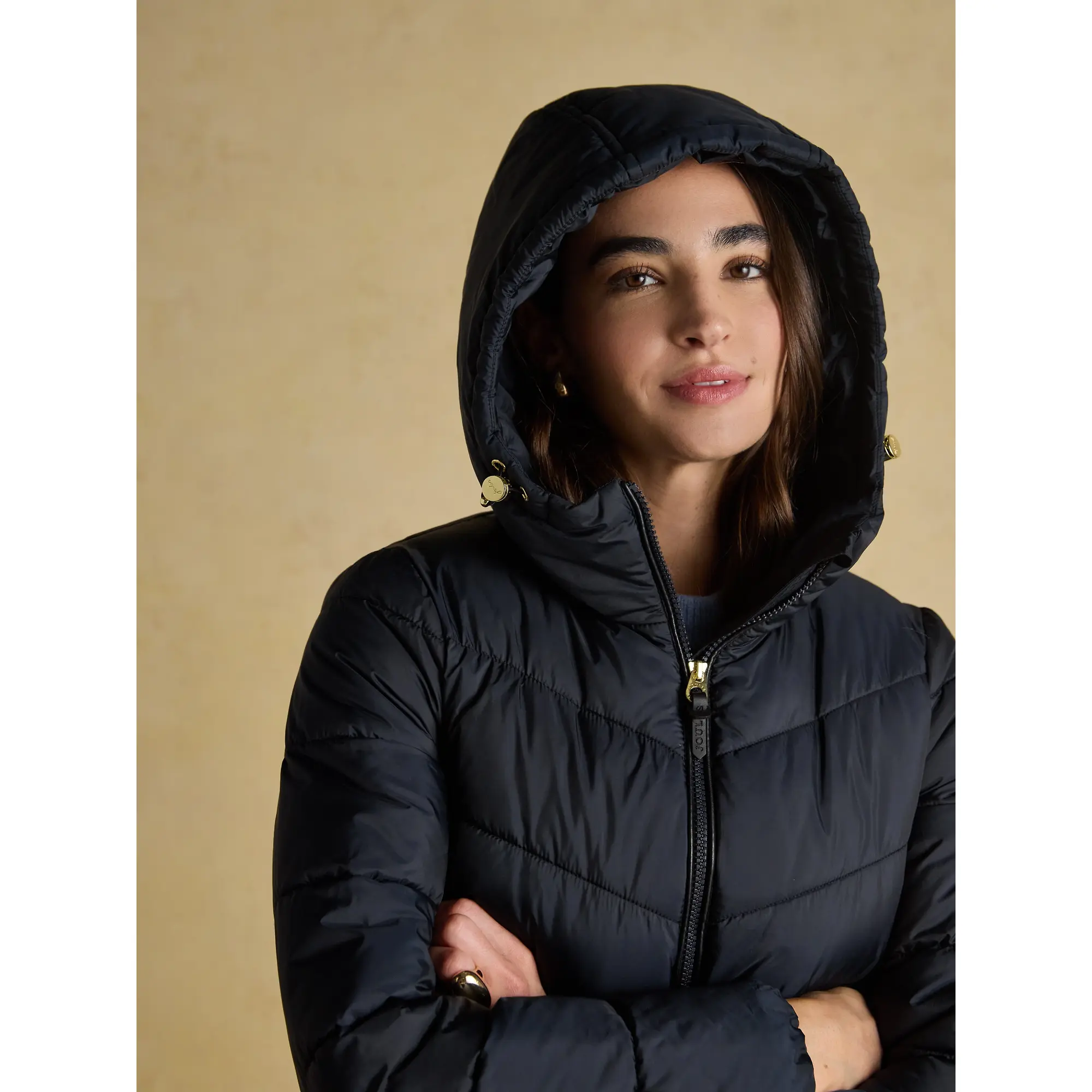 Product image 5 of 11 of Joules Women's Moorsdale Mid Length Showerproof Padded Coat with Hood - Navy