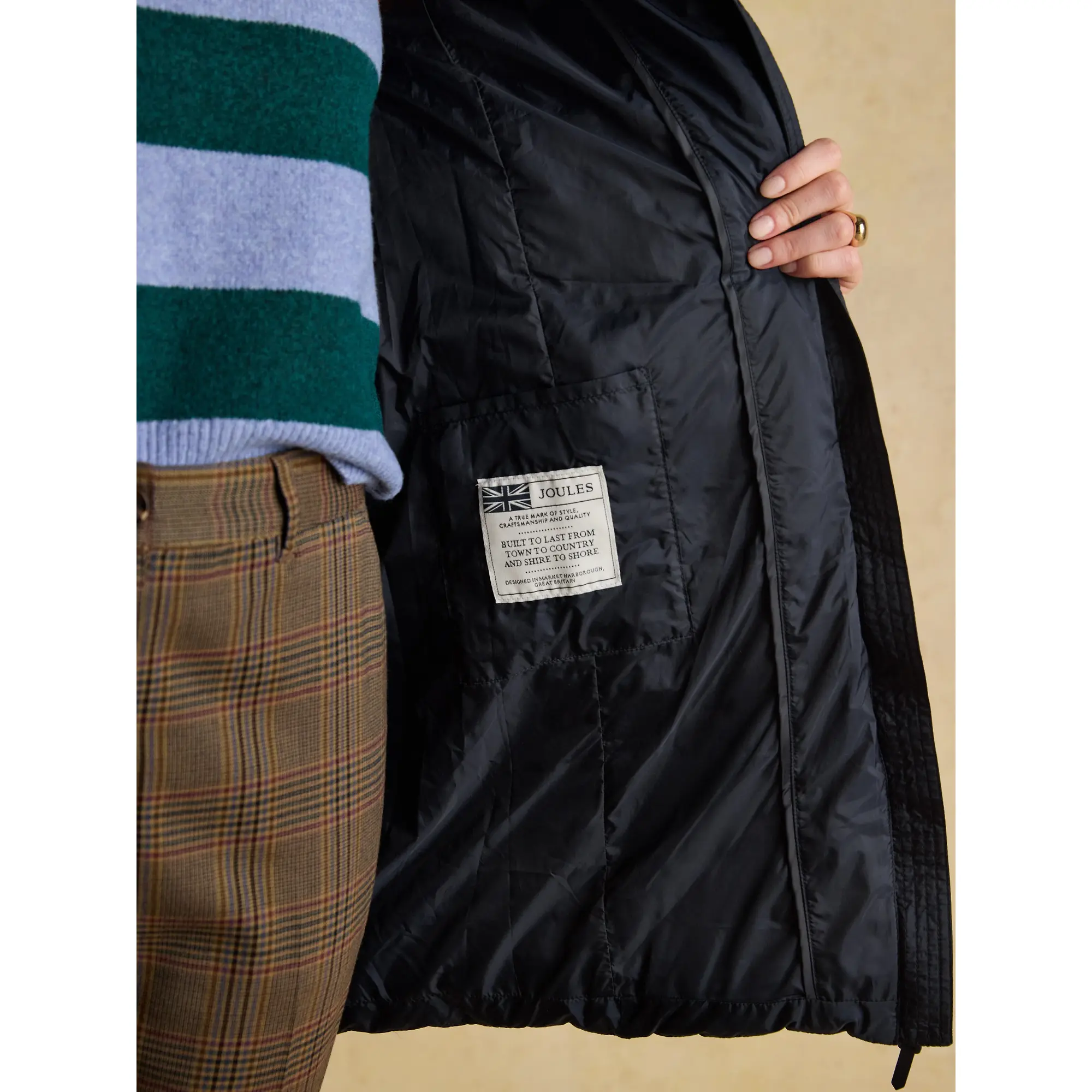 Product image 9 of 11 of Joules Women's Moorsdale Mid Length Showerproof Padded Coat with Hood - Navy