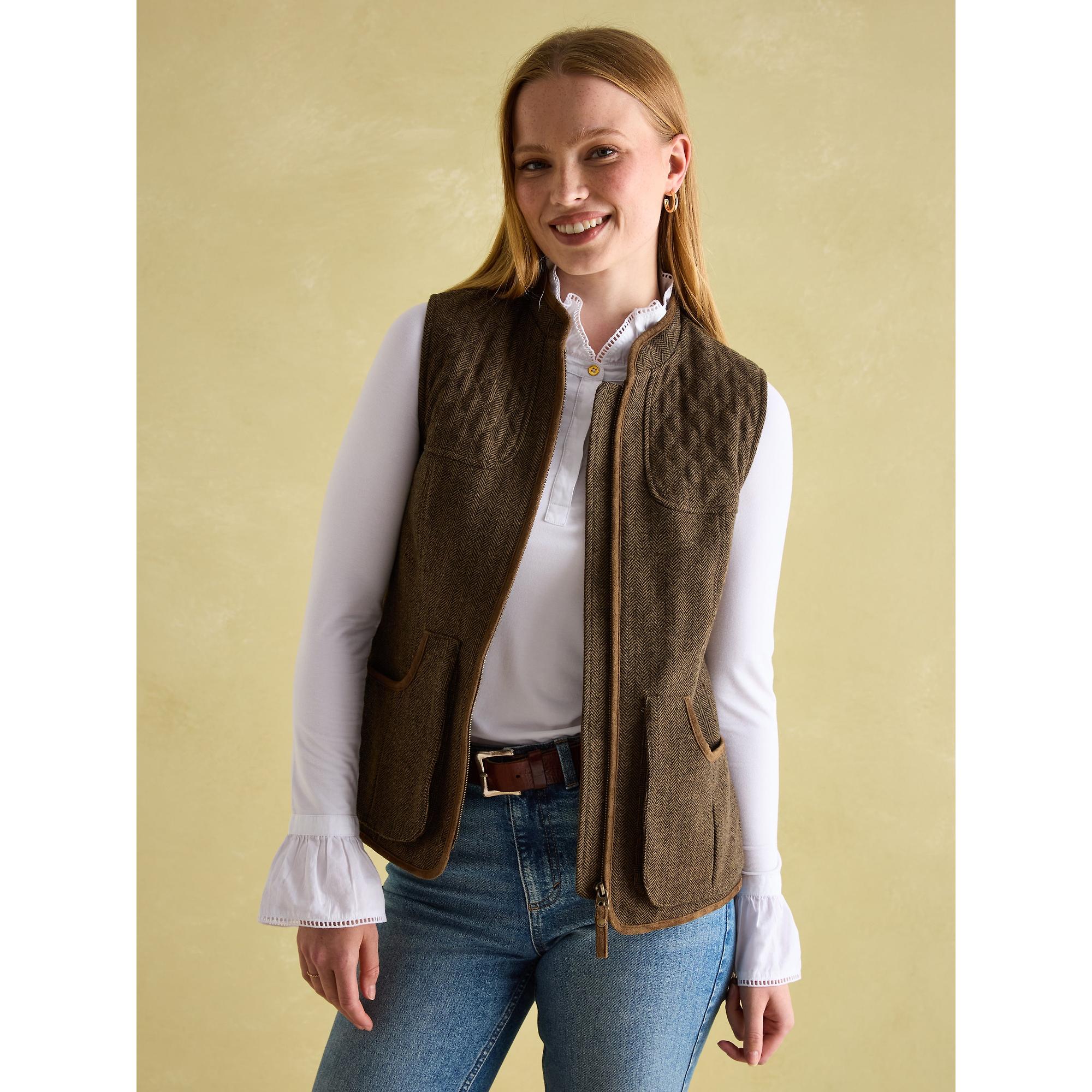 Joules Women's Cawthorne Tweed Gilet - Herringbone | British Attire
