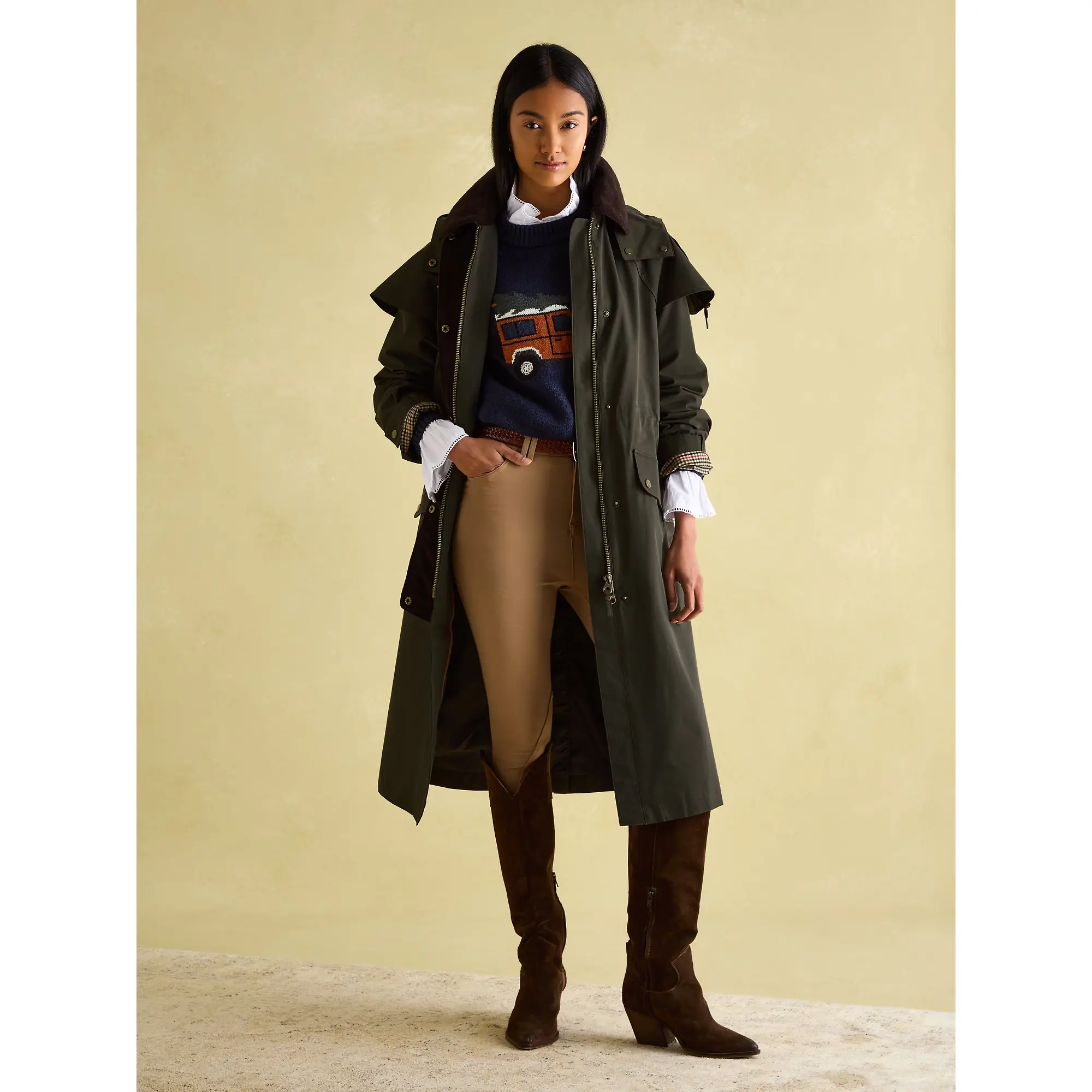 Product image 5 of 7 of Joules Women's Highbridge Waterproof Longline Hooded Coat - Green