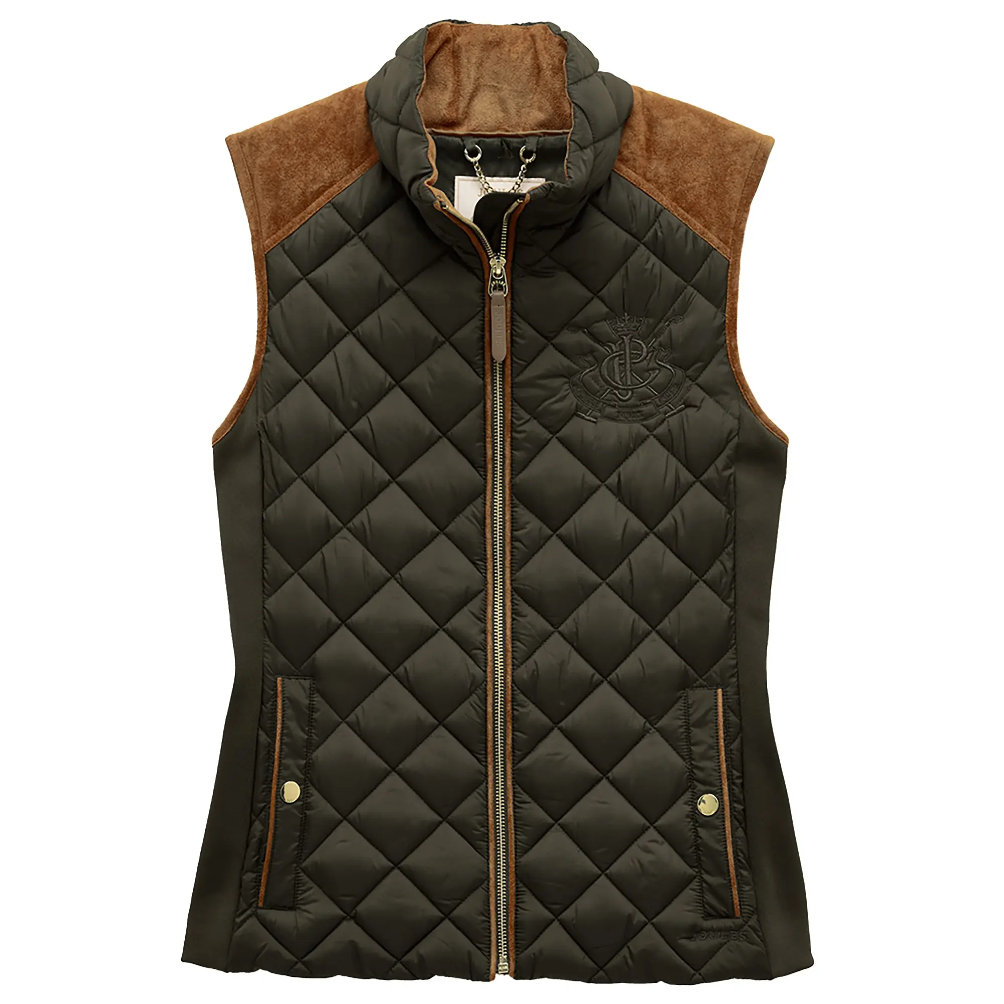 Product image 1 of 13 of Joules Women's Braemar Luxe Showerproof Diamond Quilted Gilet - Khaki Green