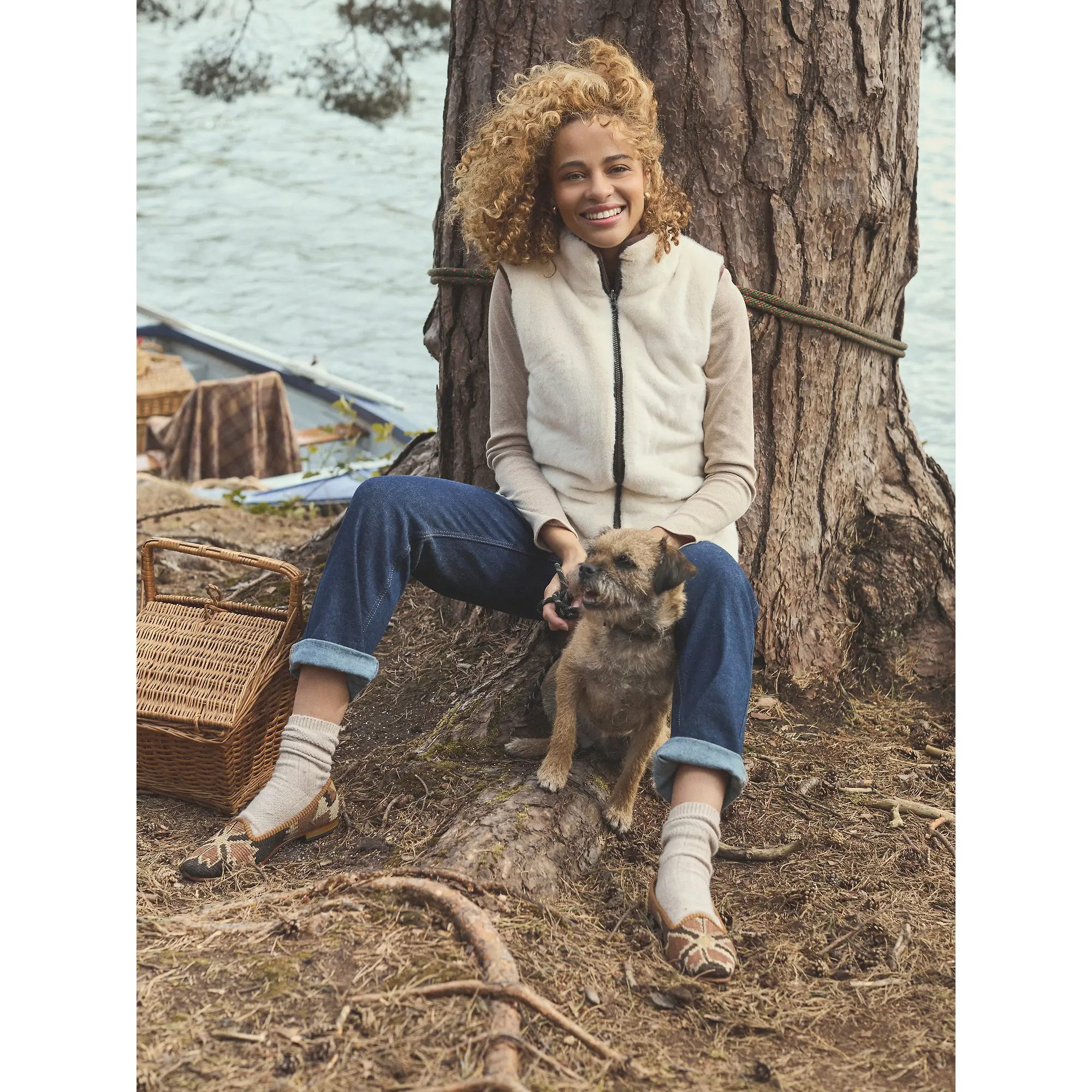 Product image 8 of 10 of Joules Women's Reversible Faux Fur Padded Gilet - Brown/Cream