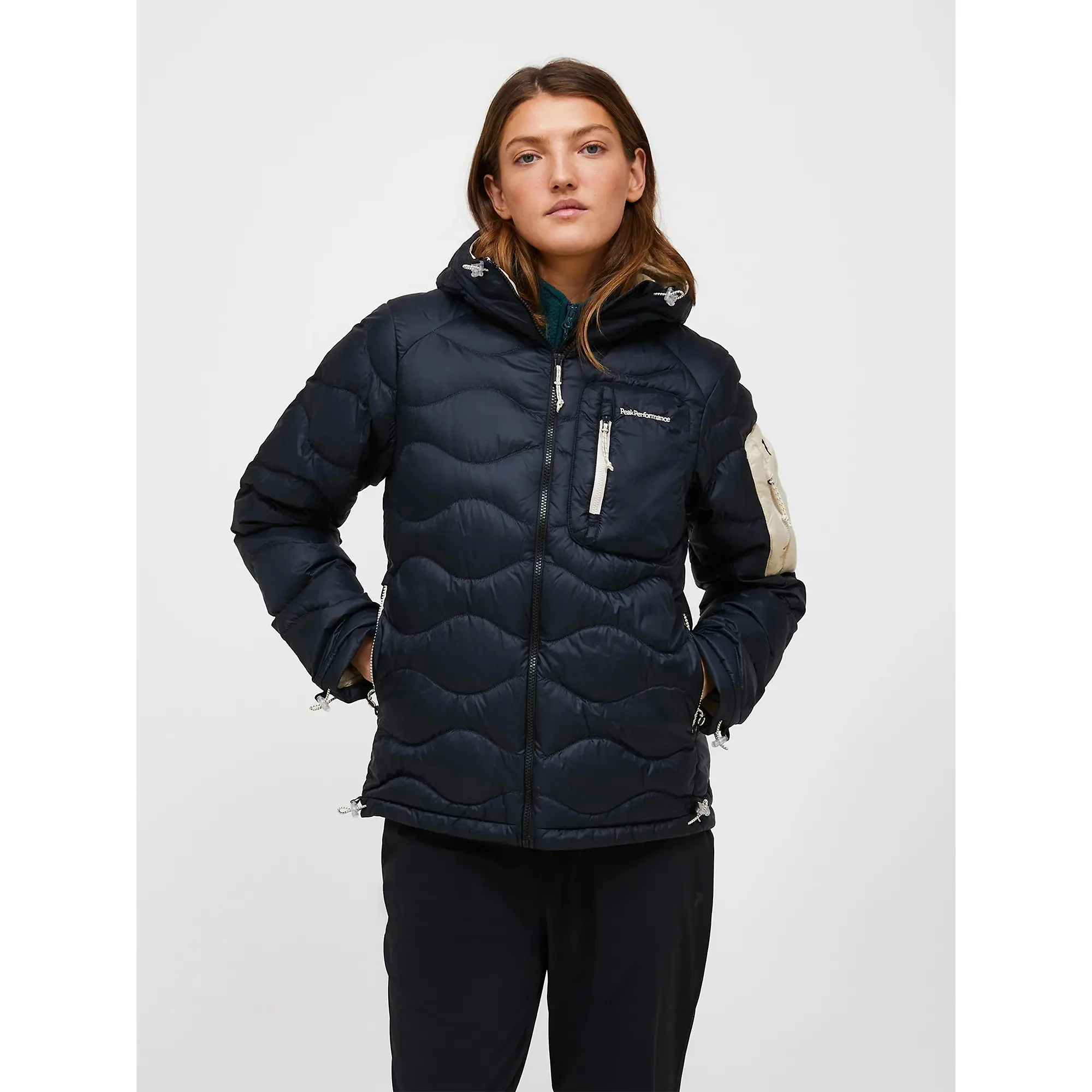 Product image 2 of 10 of Peak Performance Women's Helium Utility Down Hooded Jacket - Black/Sand Fog