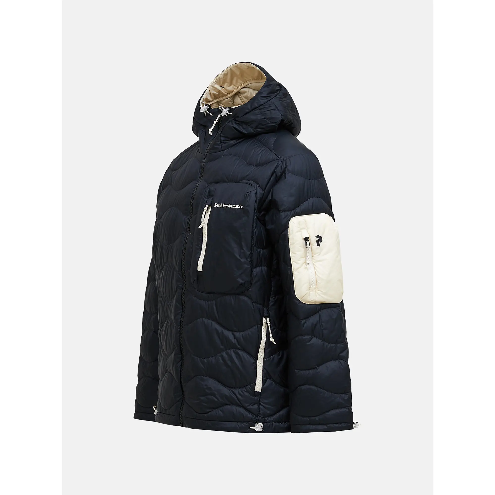 Product image 3 of 4 of Peak Performance Men's Helium Utility Down Hooded Jacket - Black/Sand Fog