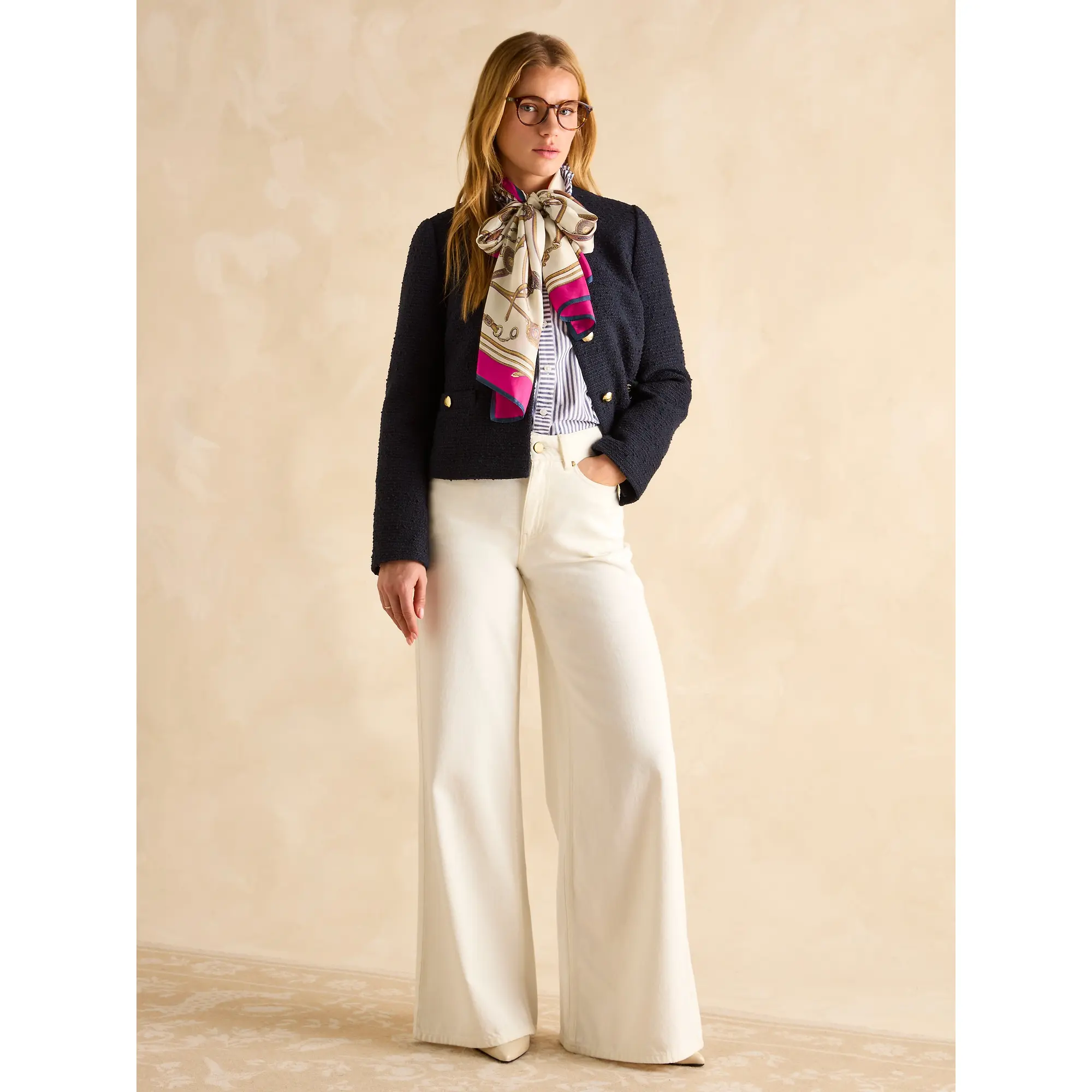 Product image 4 of 6 of Joules Women's Windsor Long Silk Scarf - Berry/Ecru