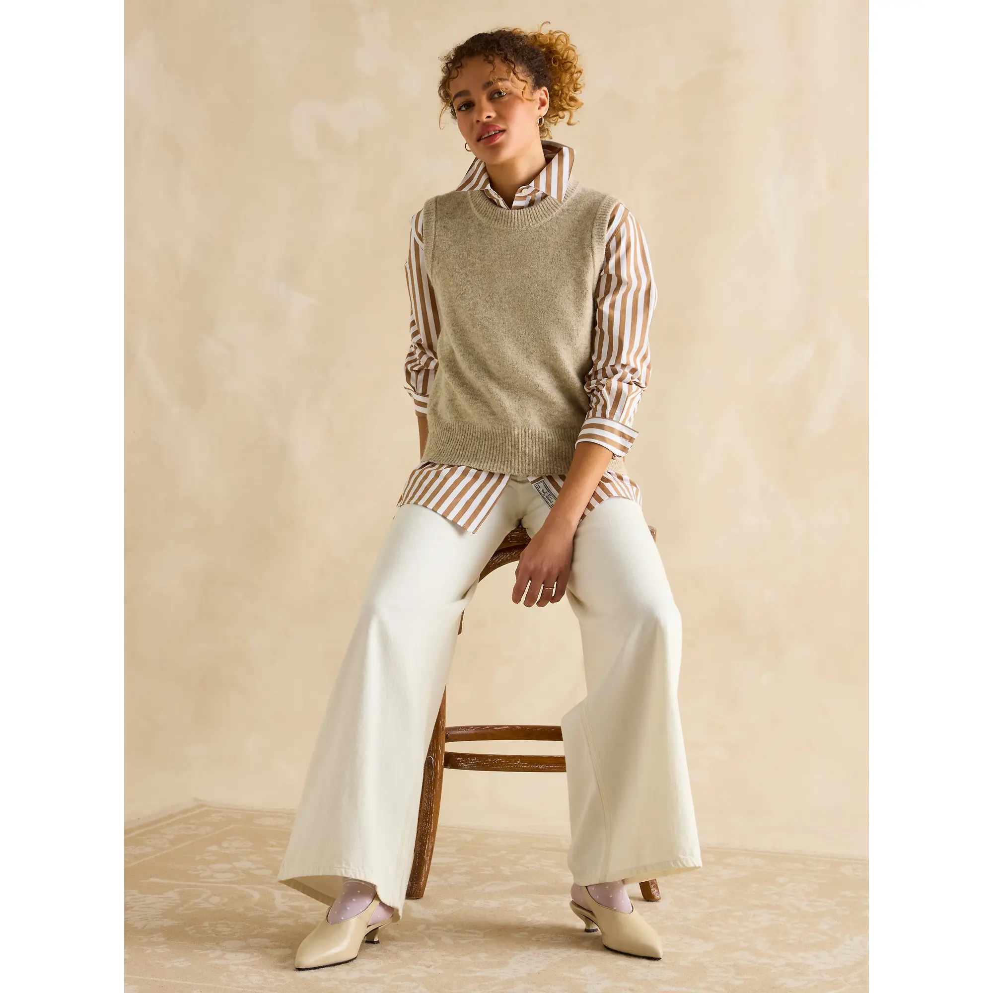 Product image 5 of 9 of Joules Women's Amilla Longline Relaxed Fit Shirt - Tan/White