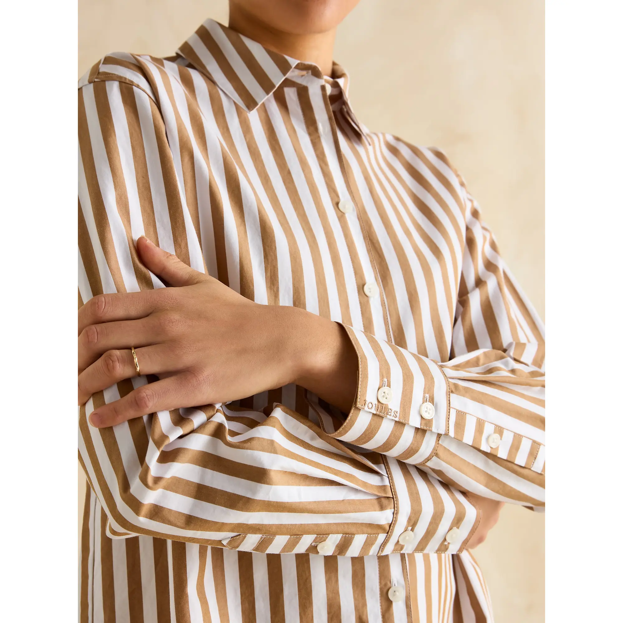 Product image 7 of 9 of Joules Women's Amilla Longline Relaxed Fit Shirt - Tan/White