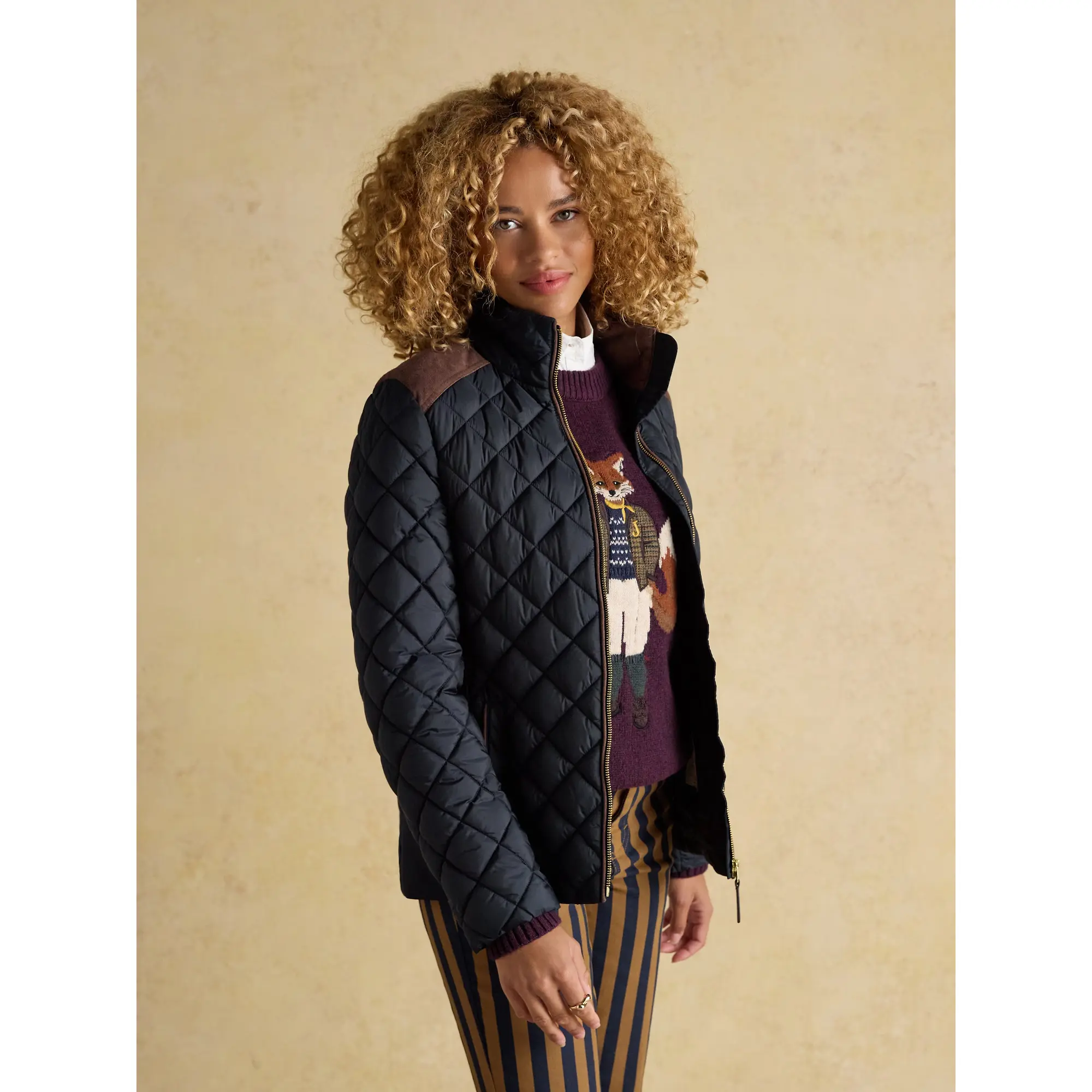Product image 4 of 12 of Joules Women's Braemar Luxe Showerproof Diamond Quilted Coat - Navy Blue