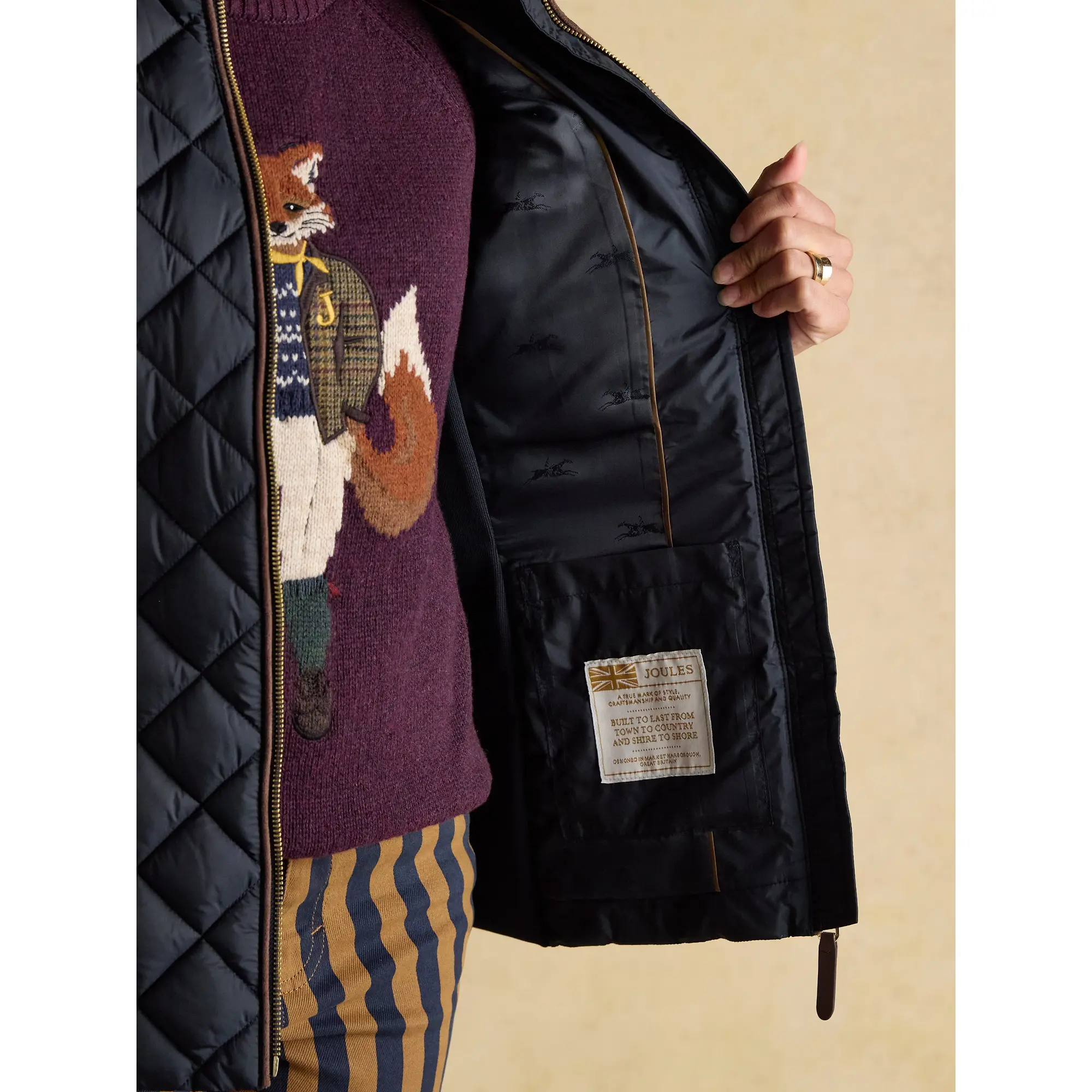 Product image 9 of 12 of Joules Women's Braemar Luxe Showerproof Diamond Quilted Coat - Navy Blue