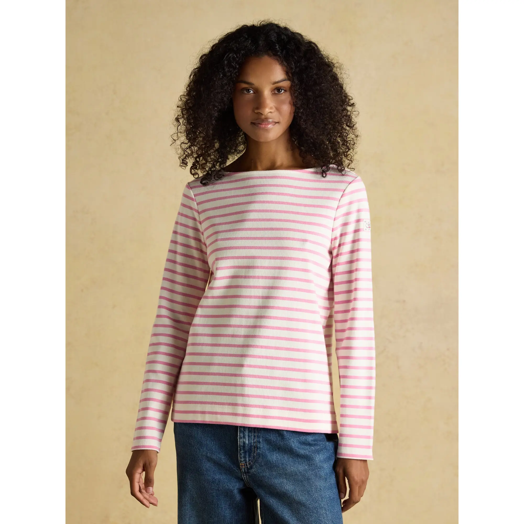 Product image 2 of 8 of Joules Women's Harbour Boat Neck 100% Cotton Long Sleeve Breton Top - Cream/Pink