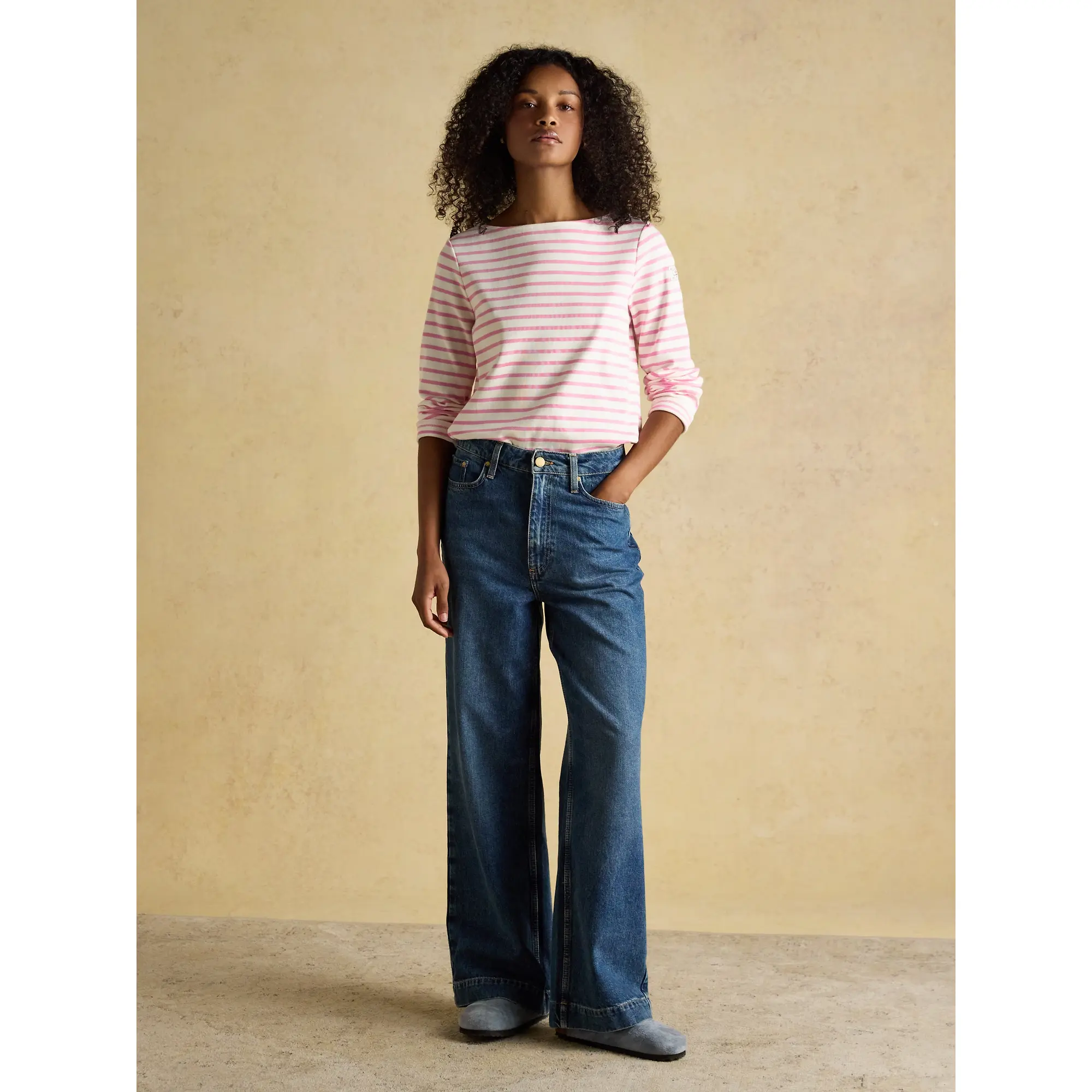 Product image 4 of 8 of Joules Women's Harbour Boat Neck 100% Cotton Long Sleeve Breton Top - Cream/Pink