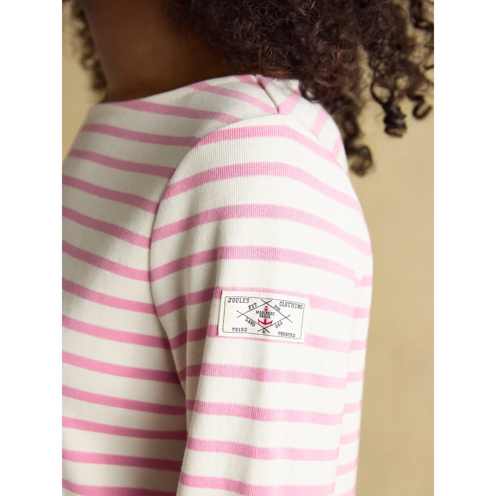 Product image 5 of 8 of Joules Women's Harbour Boat Neck 100% Cotton Long Sleeve Breton Top - Cream/Pink