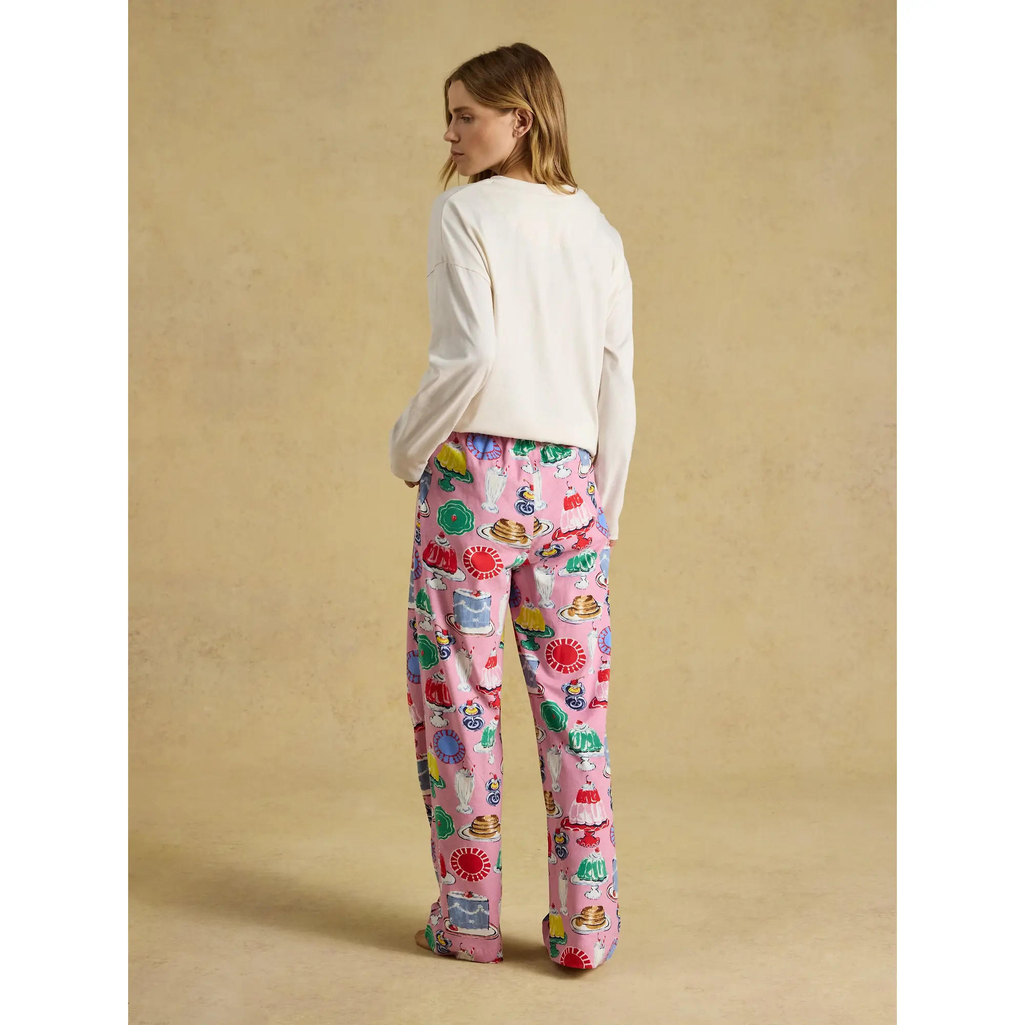 Product image 3 of 8 of Joules Women's Lyla Long Sleeve Jersey Cotton Pyjama Set - Cream / Pink Puddings Print