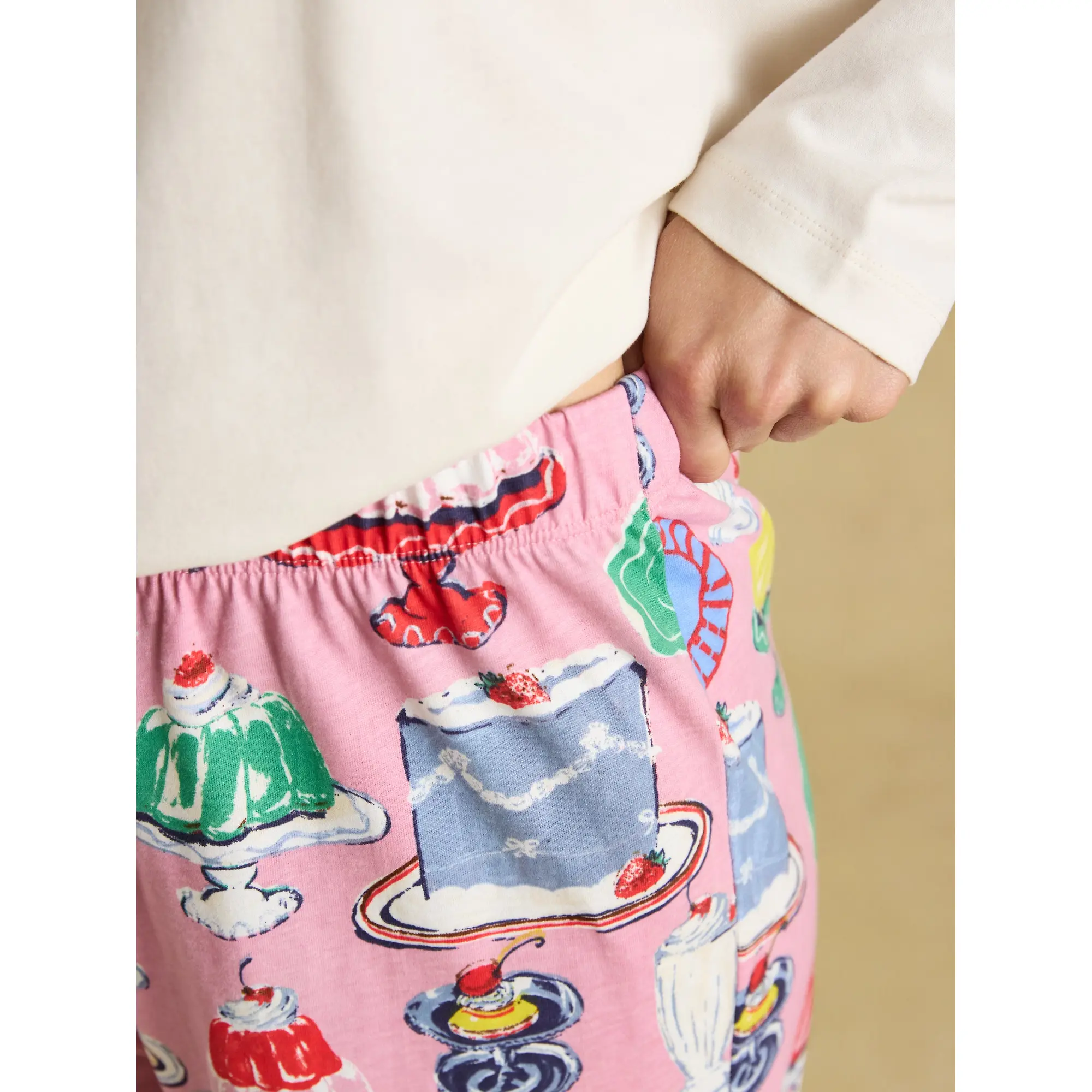 Product image 5 of 8 of Joules Women's Lyla Long Sleeve Jersey Cotton Pyjama Set - Cream / Pink Puddings Print