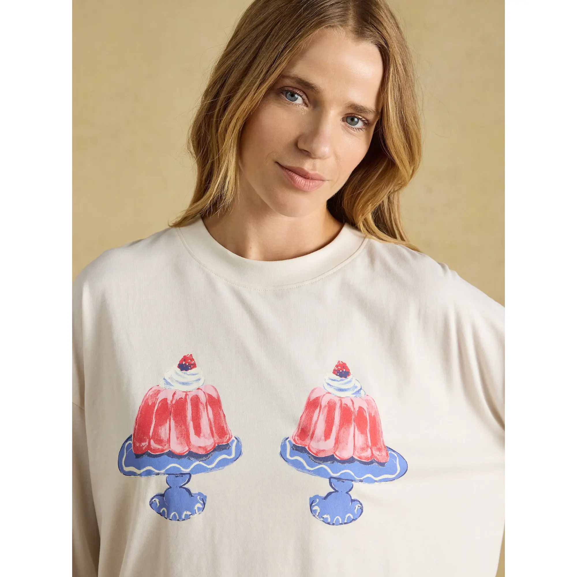 Product image 6 of 8 of Joules Women's Lyla Long Sleeve Jersey Cotton Pyjama Set - Cream / Pink Puddings Print