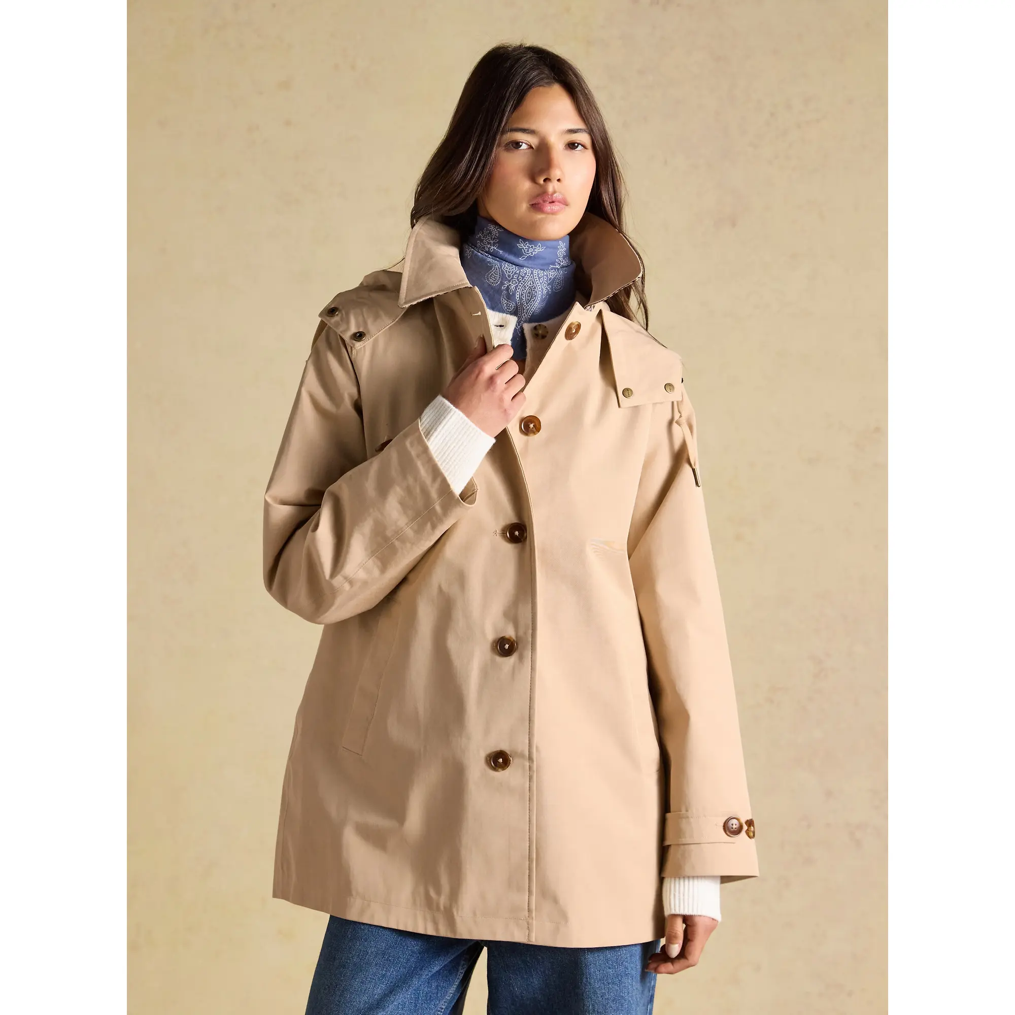 Product image 2 of 12 of Joules Women's Rainmore Waterproof Button Through Raincoat - Tan Brown