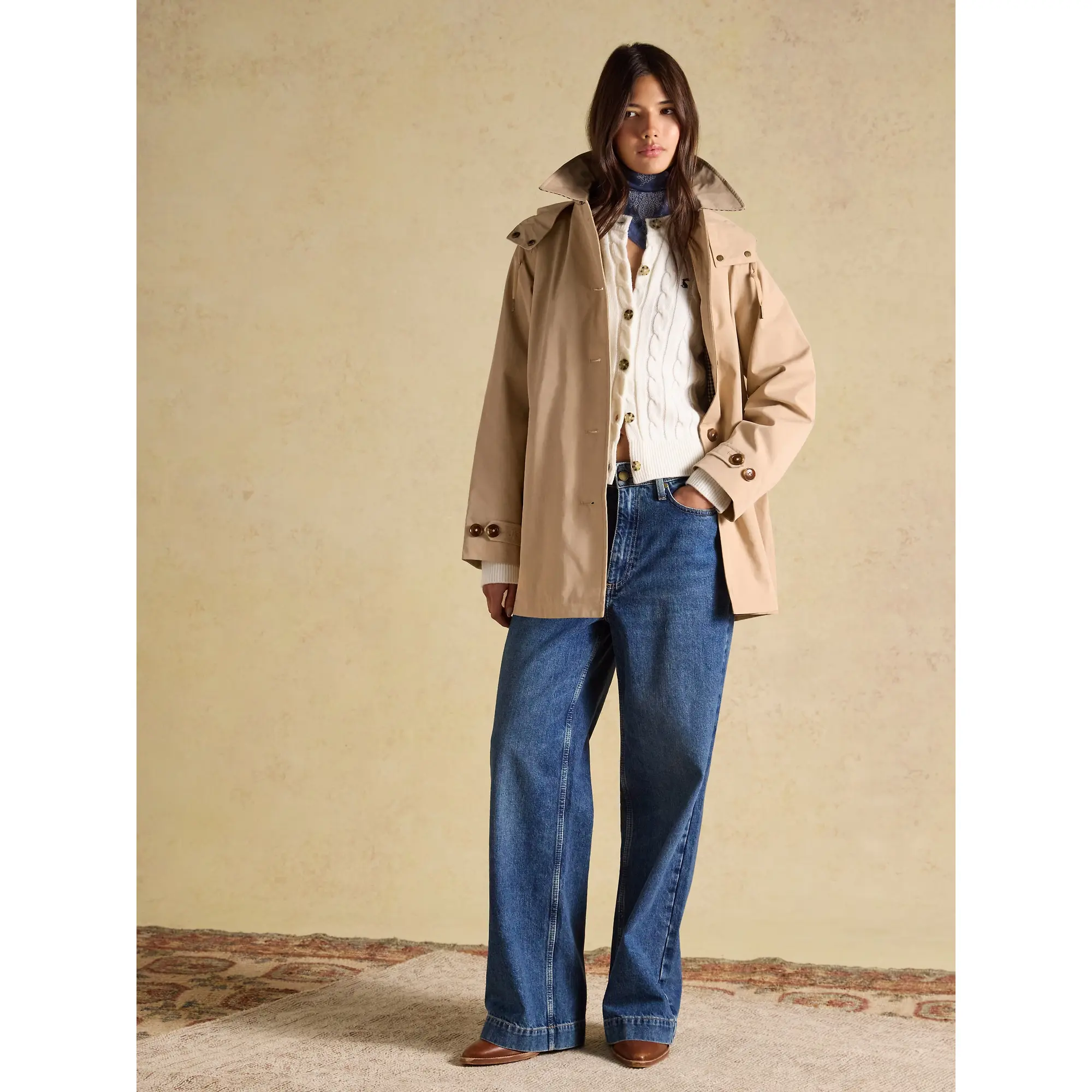 Product image 4 of 12 of Joules Women's Rainmore Waterproof Button Through Raincoat - Tan Brown