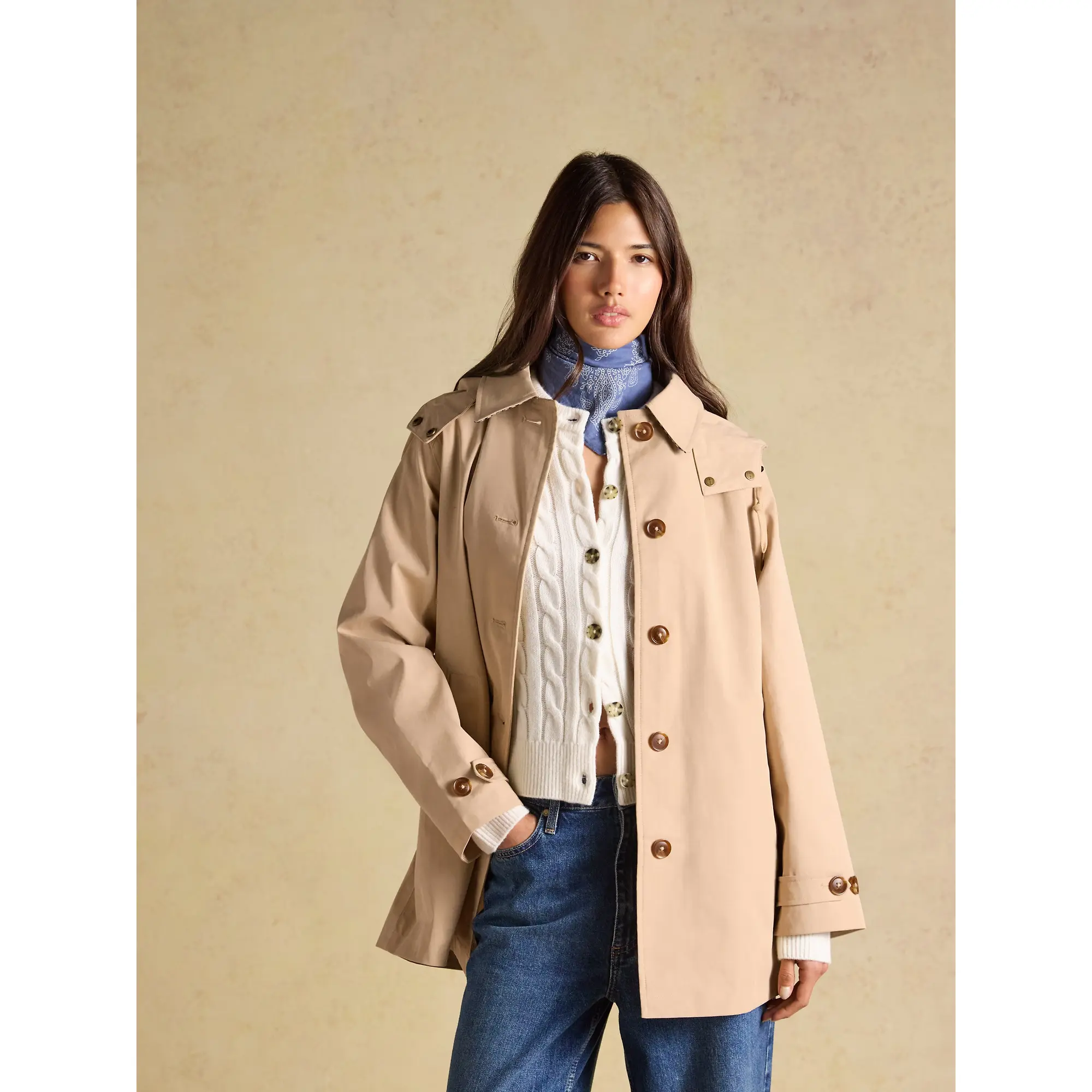 Product image 7 of 12 of Joules Women's Rainmore Waterproof Button Through Raincoat - Tan Brown