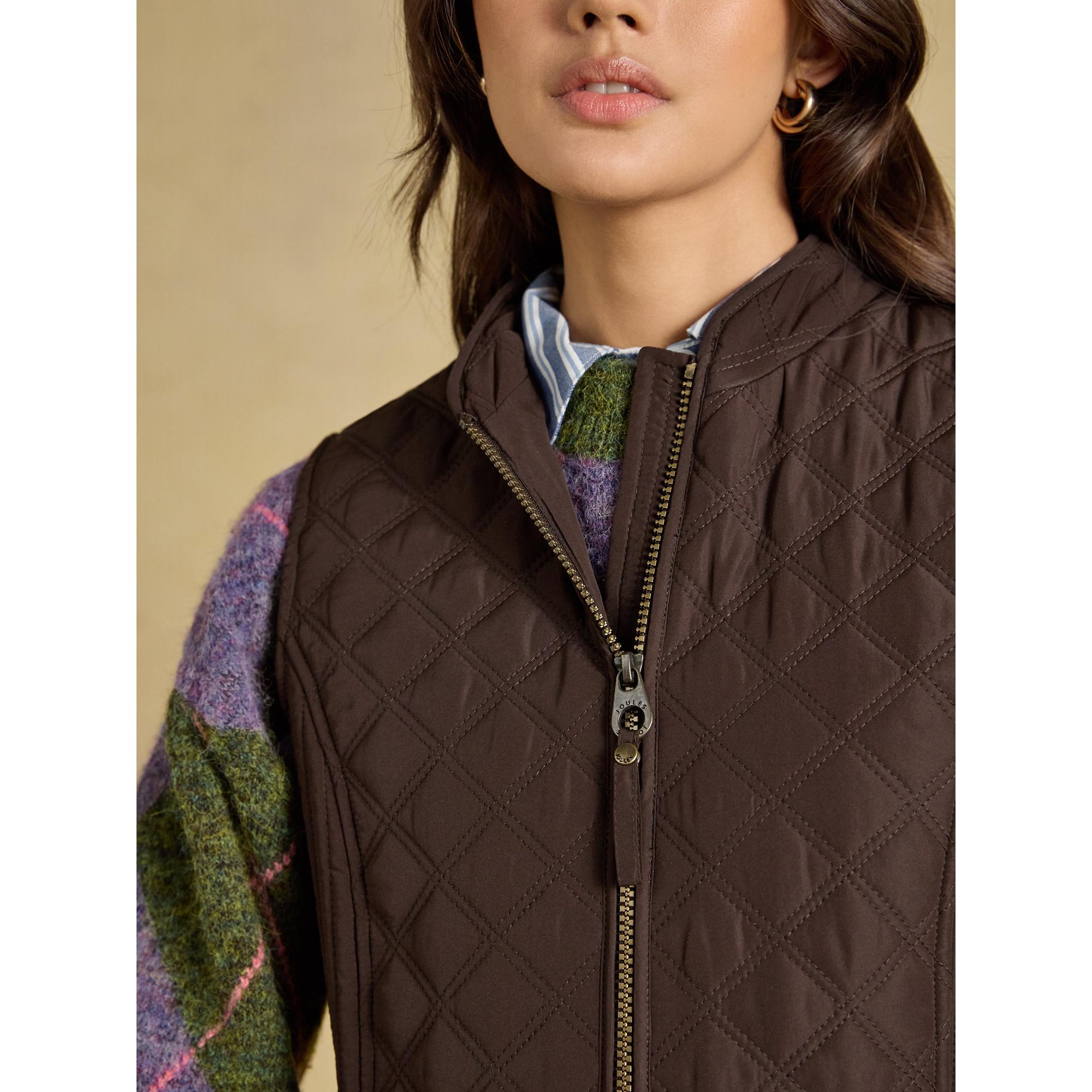 Joules Women's Minx Showerproof Diamond Quilted Gilet - Chocolate