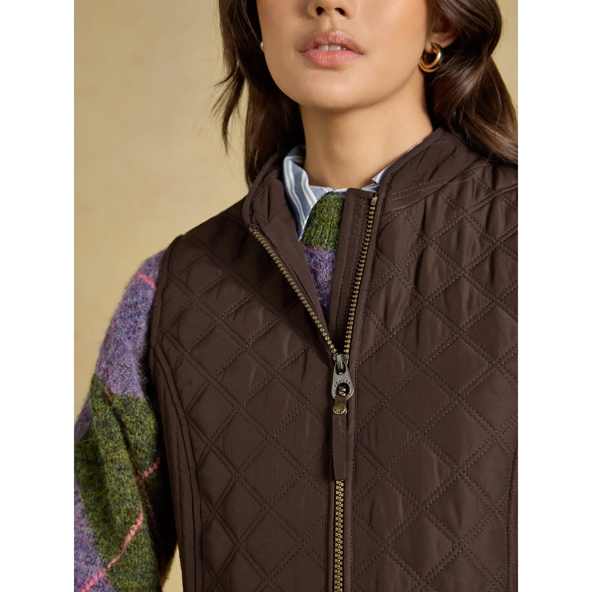 Product image 5 of 8 of Joules Women's Minx Showerproof Diamond Quilted Gilet - Chocolate Brown