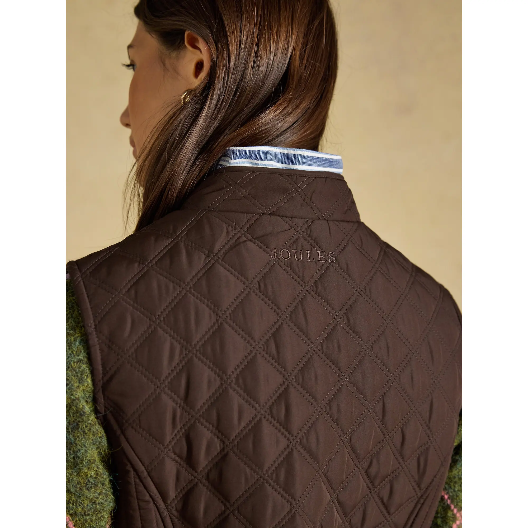 Product image 7 of 8 of Joules Women's Minx Showerproof Diamond Quilted Gilet - Chocolate Brown