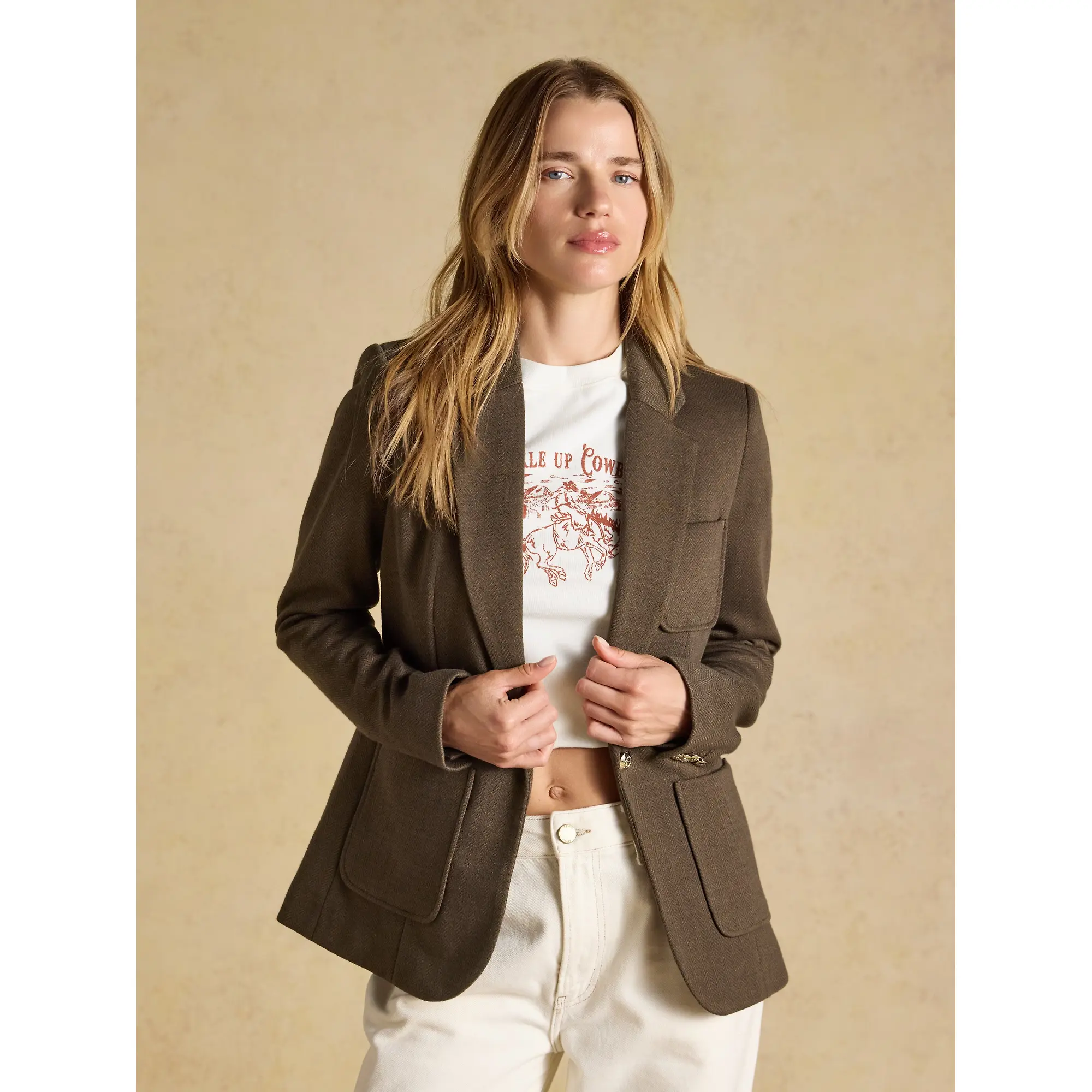 Product image 6 of 10 of Joules Women's Albury Badged Jersey Blazer - Chocolate Brown