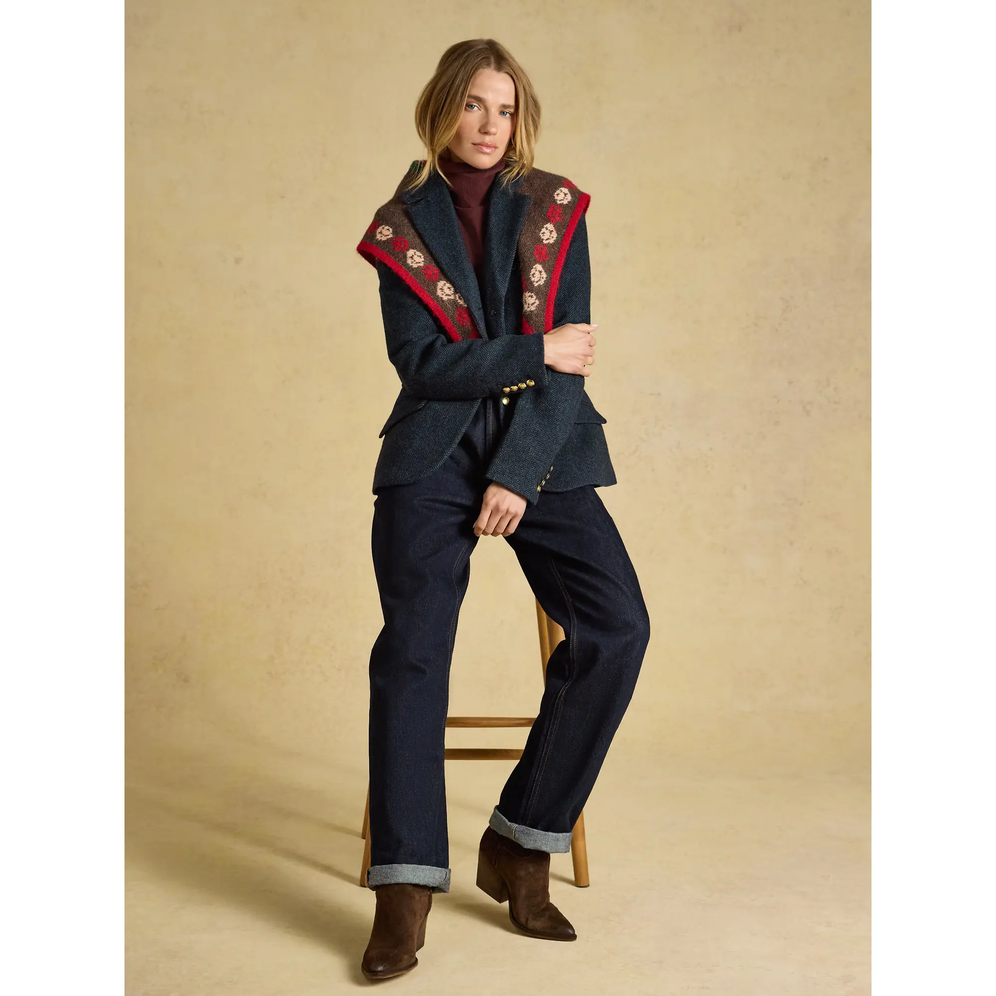 Product image 5 of 9 of Joules Women's Canterly Tweed Blazer - Navy Herringbone
