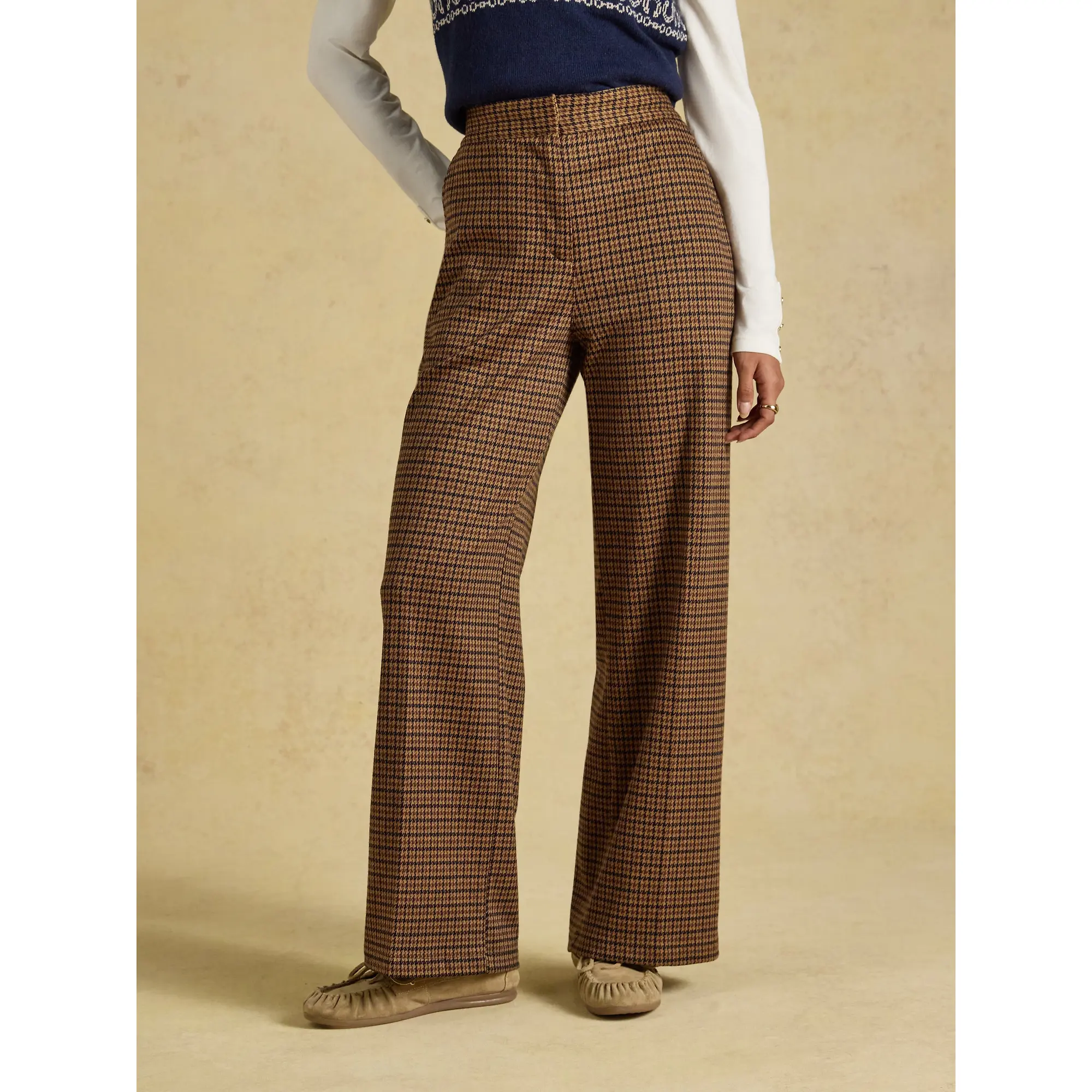 Product image 3 of 8 of Joules Women's Albury Wide Leg Trousers - Brown Dogtooth