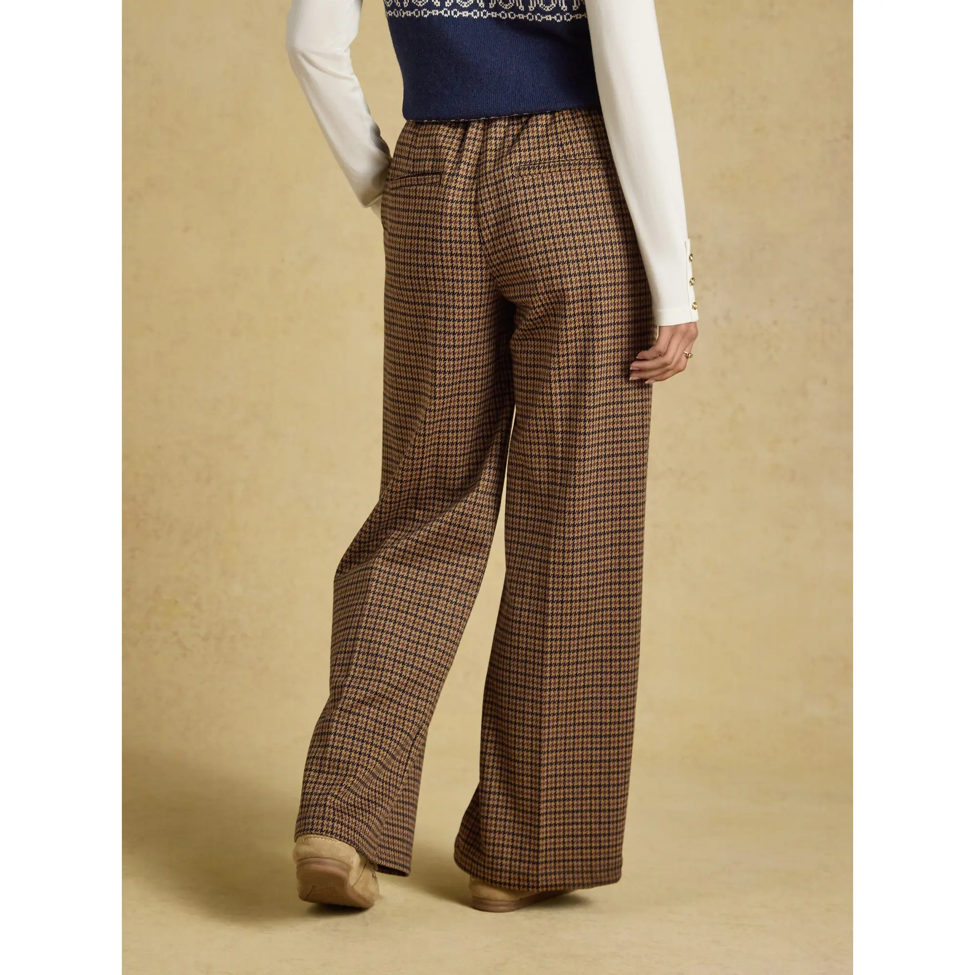 Product image 4 of 8 of Joules Women's Albury Wide Leg Trousers - Brown Dogtooth
