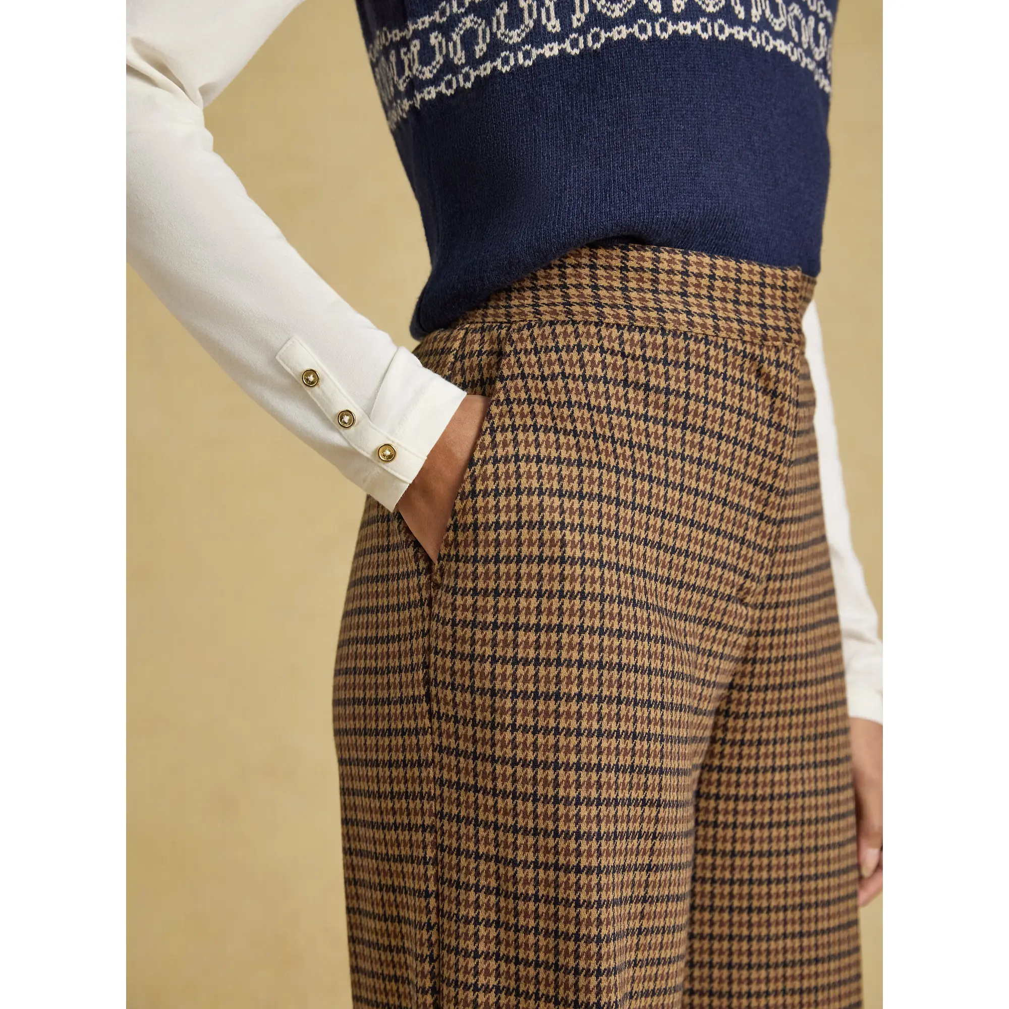 Product image 6 of 8 of Joules Women's Albury Wide Leg Trousers - Brown Dogtooth