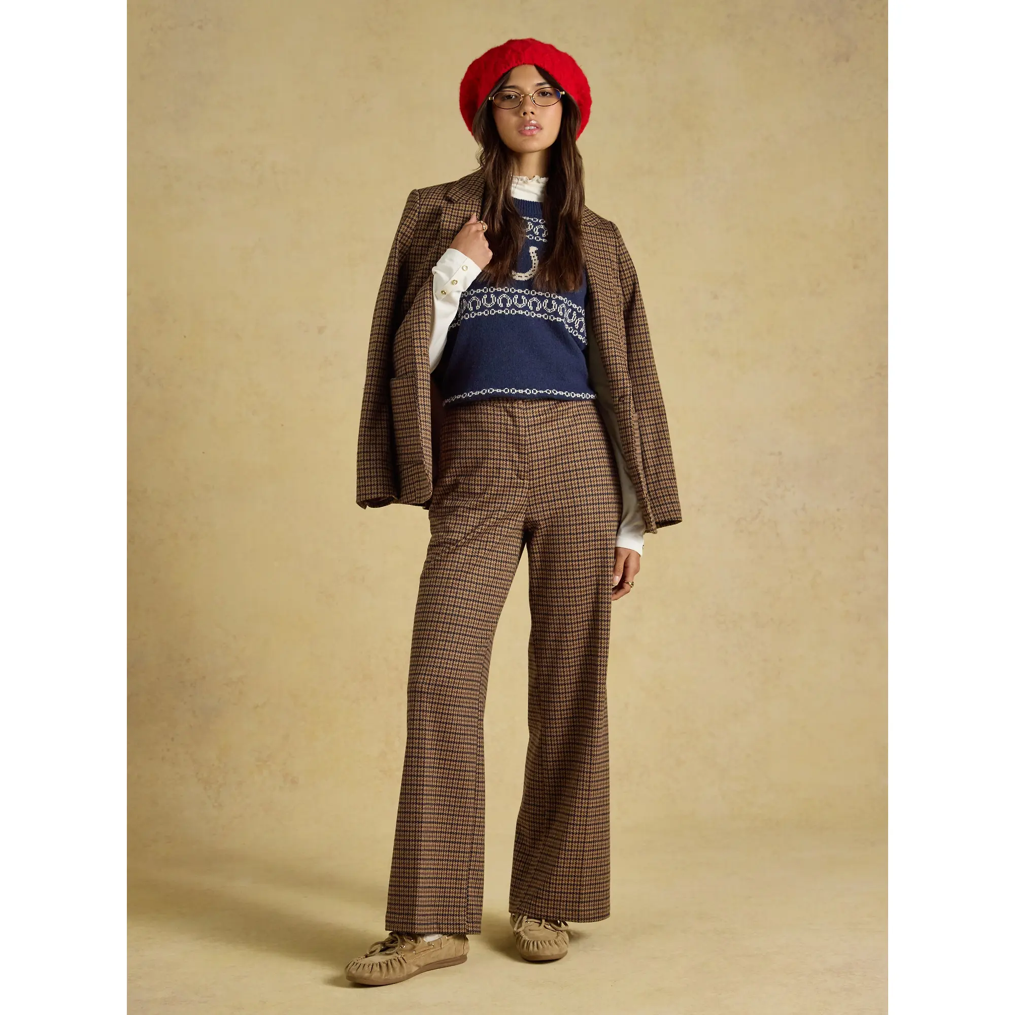 Product image 7 of 8 of Joules Women's Albury Wide Leg Trousers - Brown Dogtooth