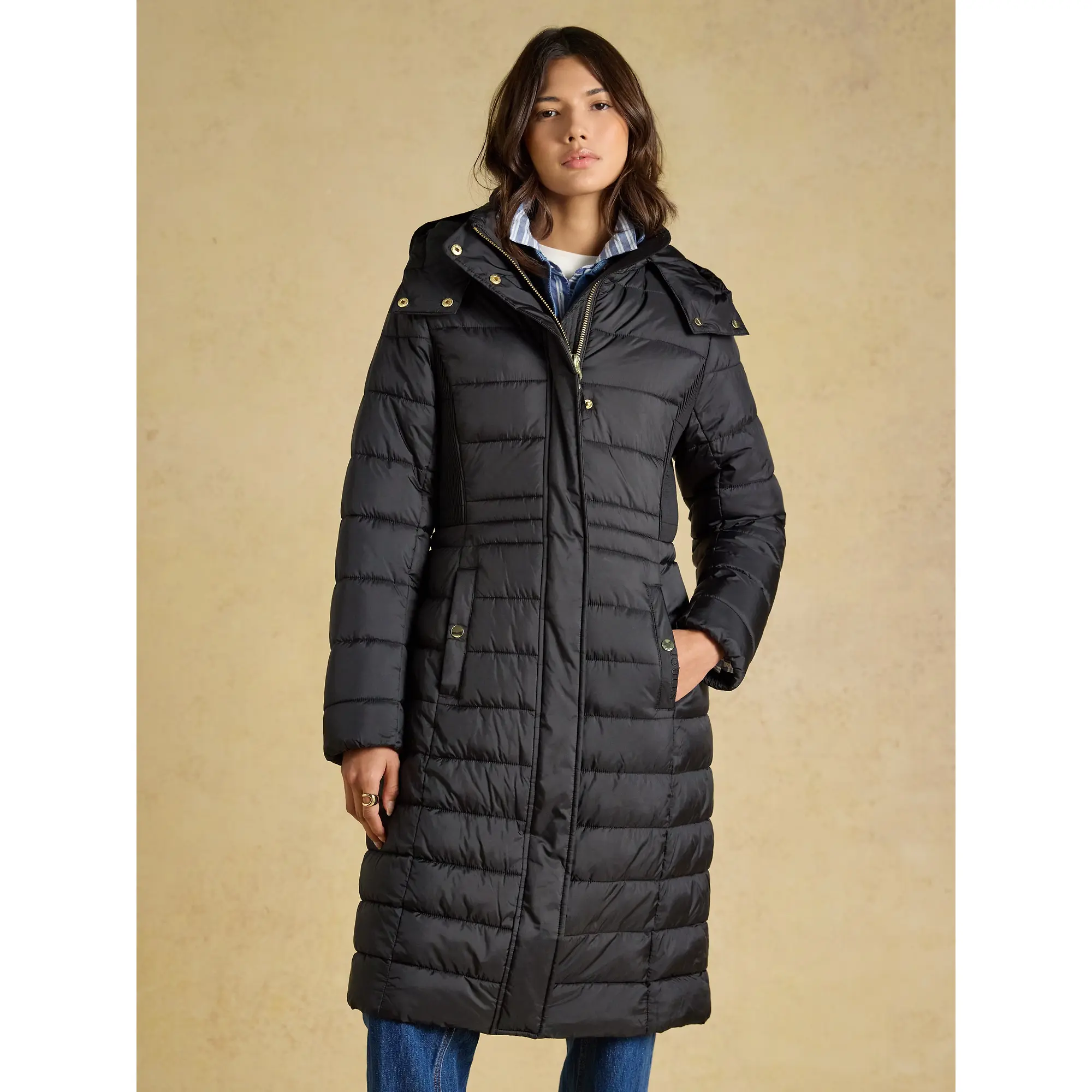Product image 2 of 10 of Joules Women's Windborough Showerproof Longline Padded Coat with Hood - Black