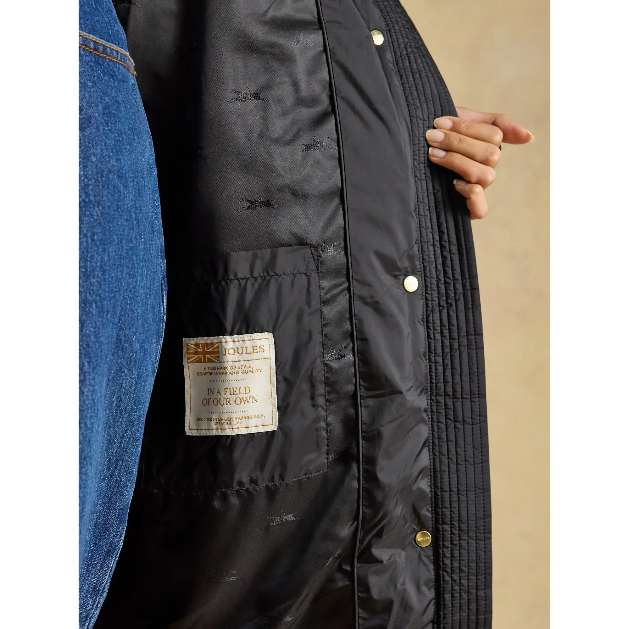Product image 9 of 10 of Joules Women's Windborough Showerproof Longline Padded Coat with Hood - Black