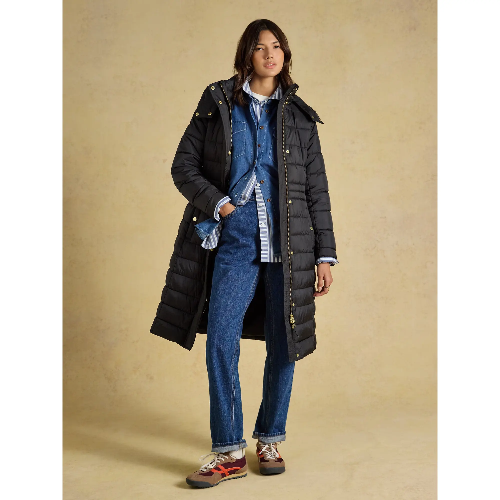 Product image 10 of 10 of Joules Women's Windborough Showerproof Longline Padded Coat with Hood - Black