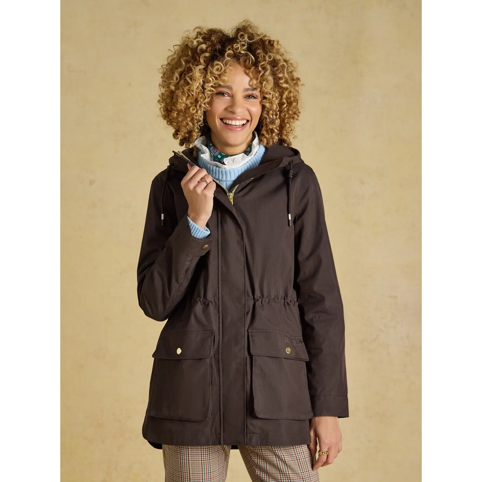 Product image 2 of 12 of Joules Women's Portwell Waterproof Raincoat With Hood - Chocolate Brown