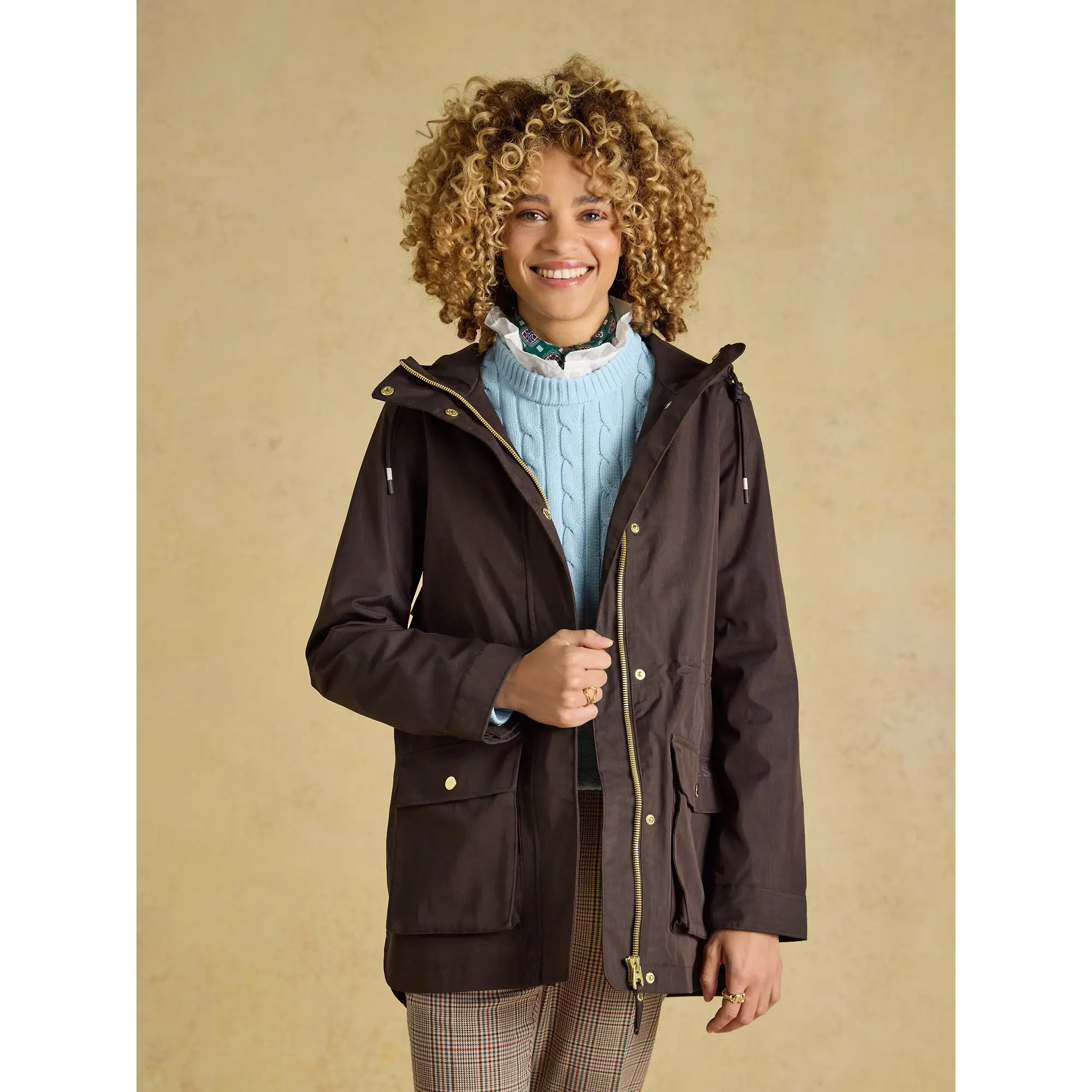 Product image 10 of 12 of Joules Women's Portwell Waterproof Raincoat With Hood - Chocolate Brown